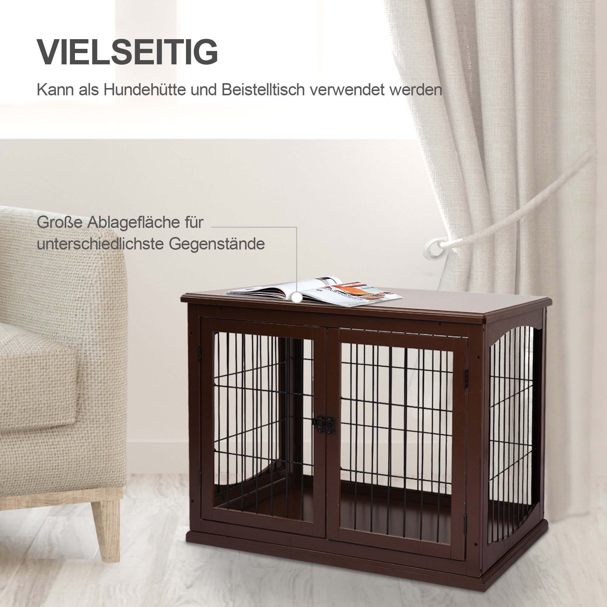 PawHut Hundebox, 2 Eingänge, abschließbar, MDF und Metall, 58,4 x 81,3 x 66 cm, Schwarz