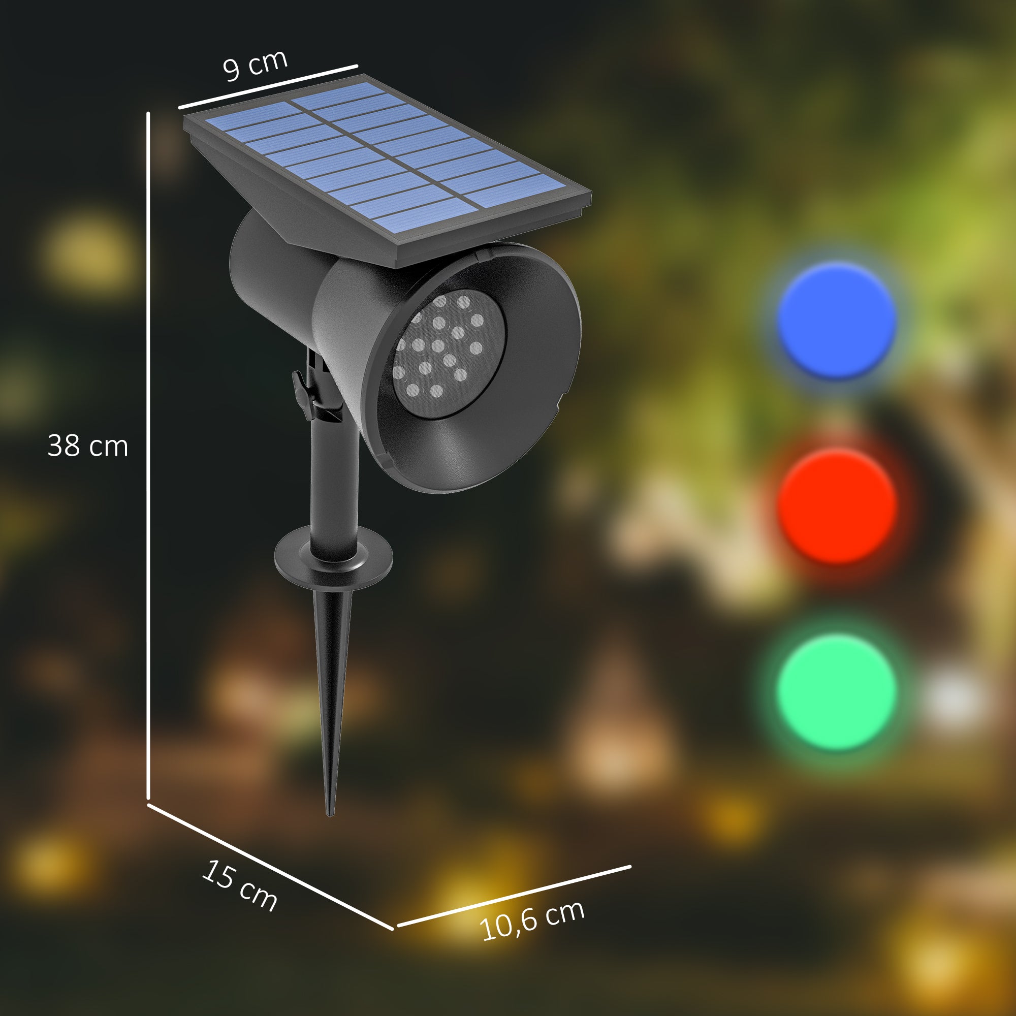 Outsunny Solarleuchten, 2 Stück Solarlampen, Solar Gartenleuchte mit 2 Lichtfarben, Boden-/Wandmontage, IP54 Wasserdicht für Balkon, Terrasse, Schwarz