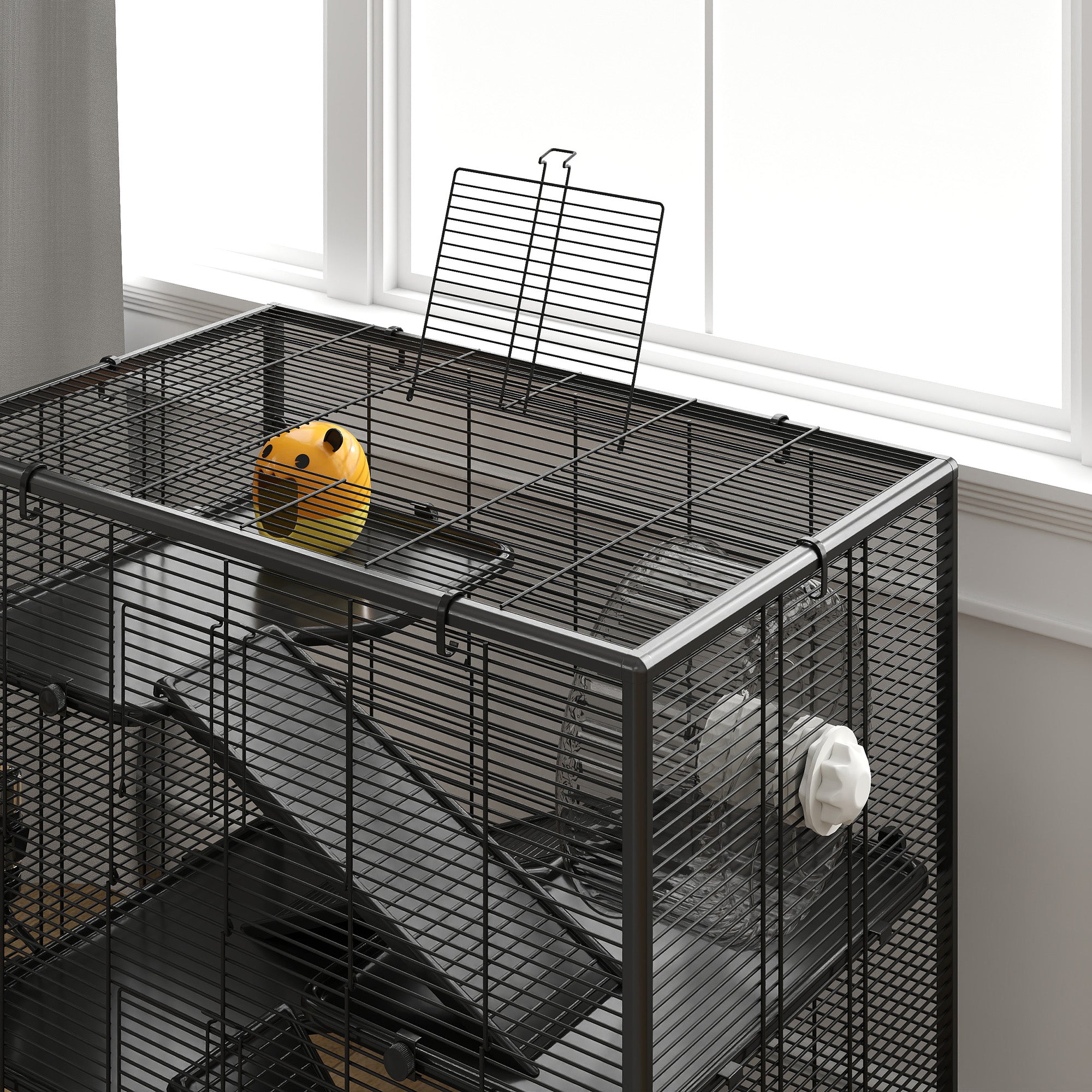 PawHut Hamsterkäfig mit Glasboden, 4-stufiges Hamstergehege mit Hütte und Zubehör, 78,5L x 48,5B x 80H cm, Schwarz