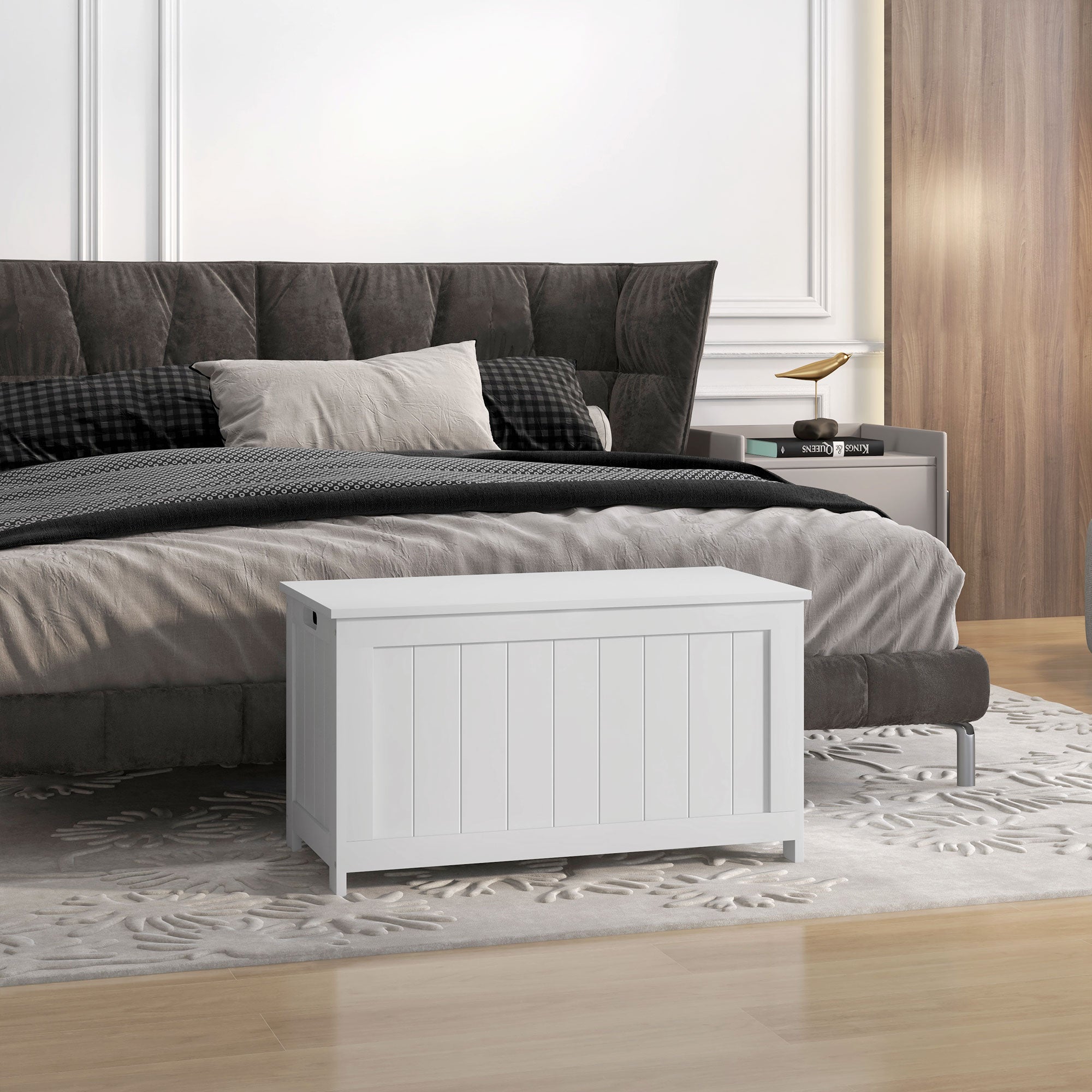 HOMCOM Aufbewahrungsbox Aufbewahrunskiste Spielzeugtruhe, MDF, 2 Griffe, 81 x 40 x 46 cm, Weiß