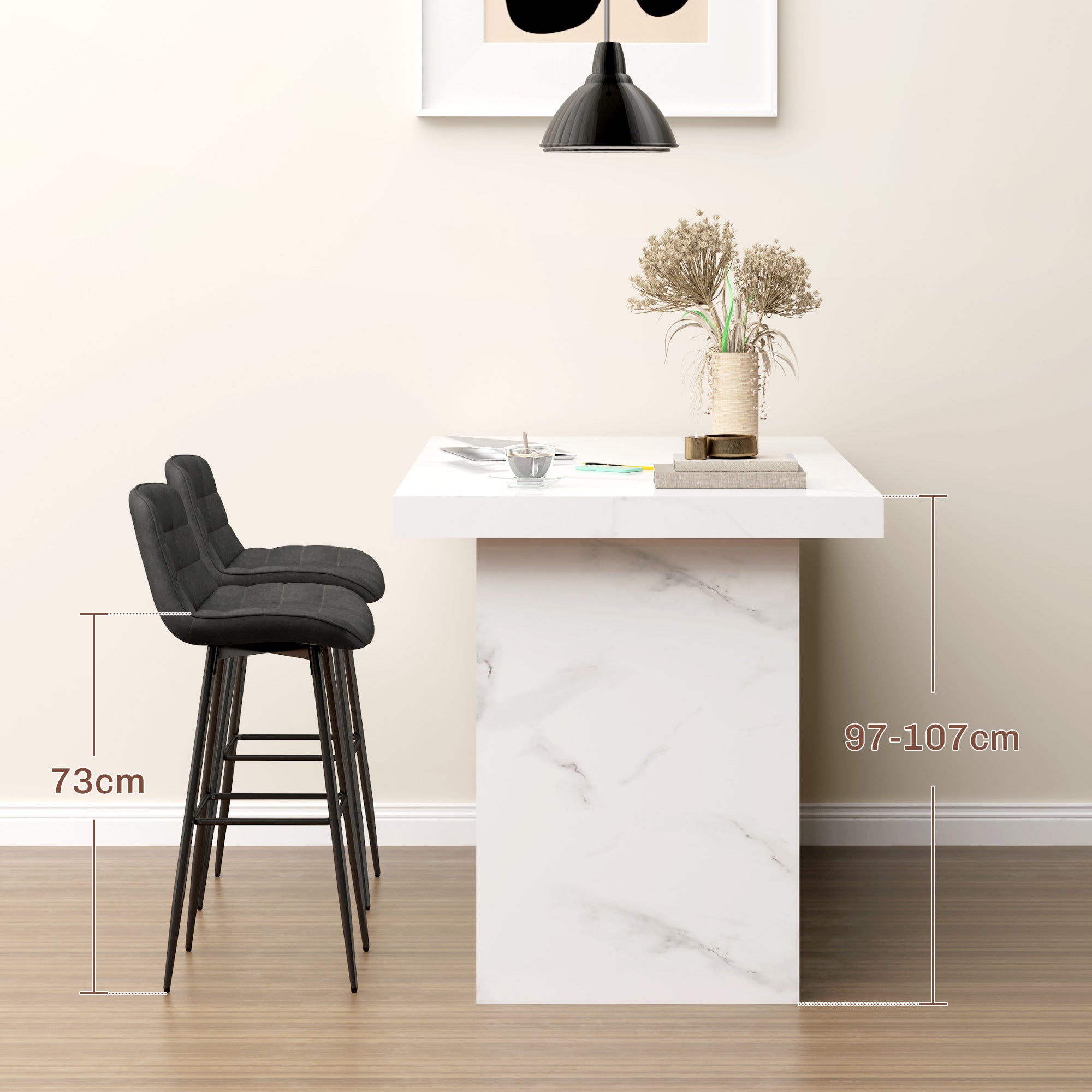 HOMCOM Barhocker im 2er-Set, schöne Steppung, Kunstlederbezug, 98 cm, bis 120 kg, Anthrazit