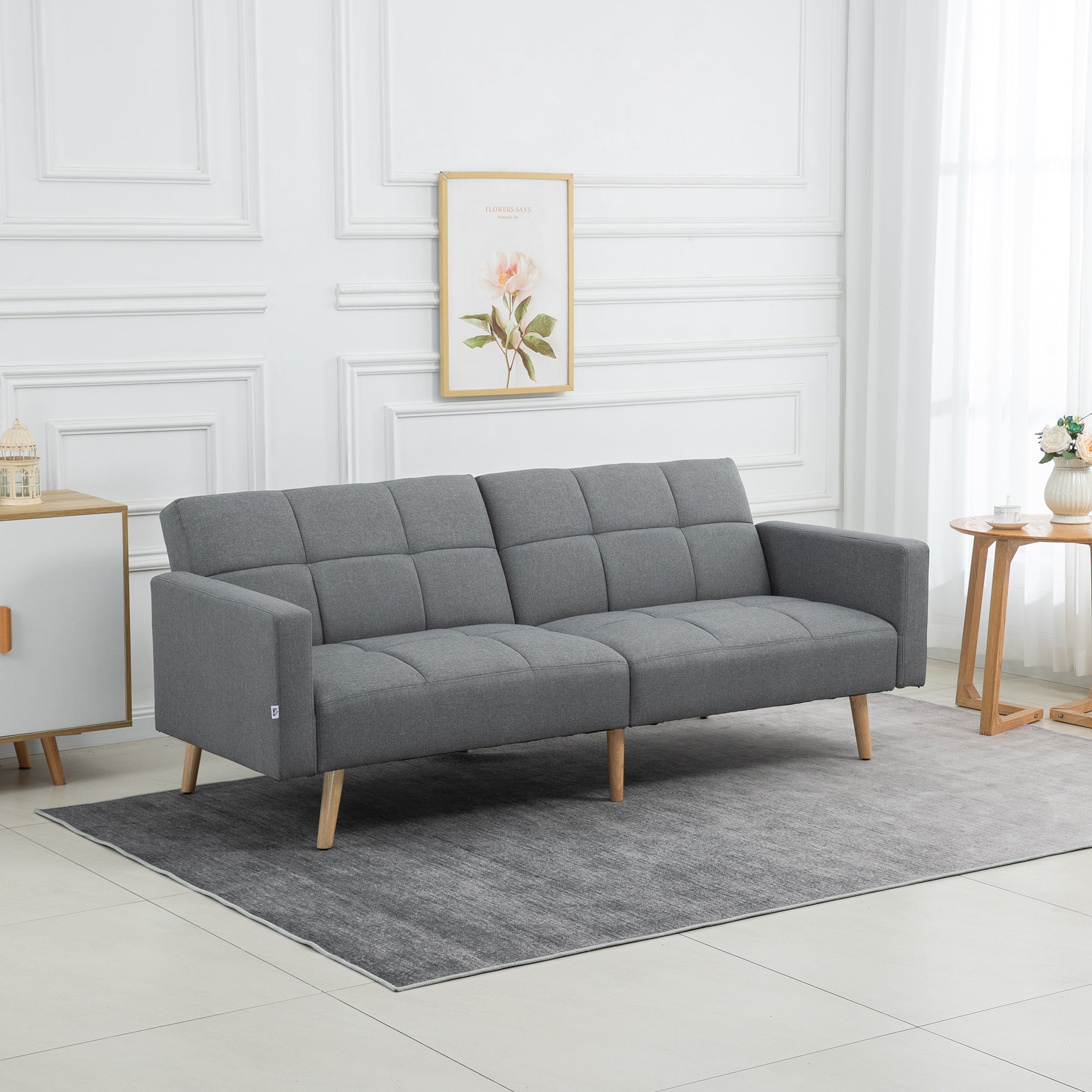HOMCOM 2 in 1 Schlafsofa 205 x 88 cm Sofa mit Bettfunktion, Couch mit Sitzkissen, Leinenoptik Grau