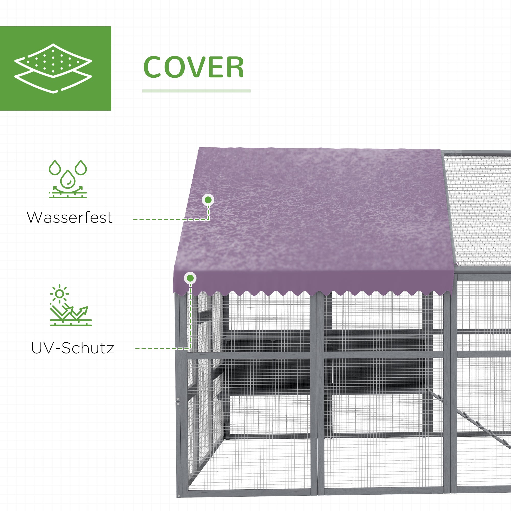 PawHut Hühnerstall Hühnerhaus Hühnerhütte, begehbar, wetterbeständig, 280 x 185,5 x 188 cm, Grau