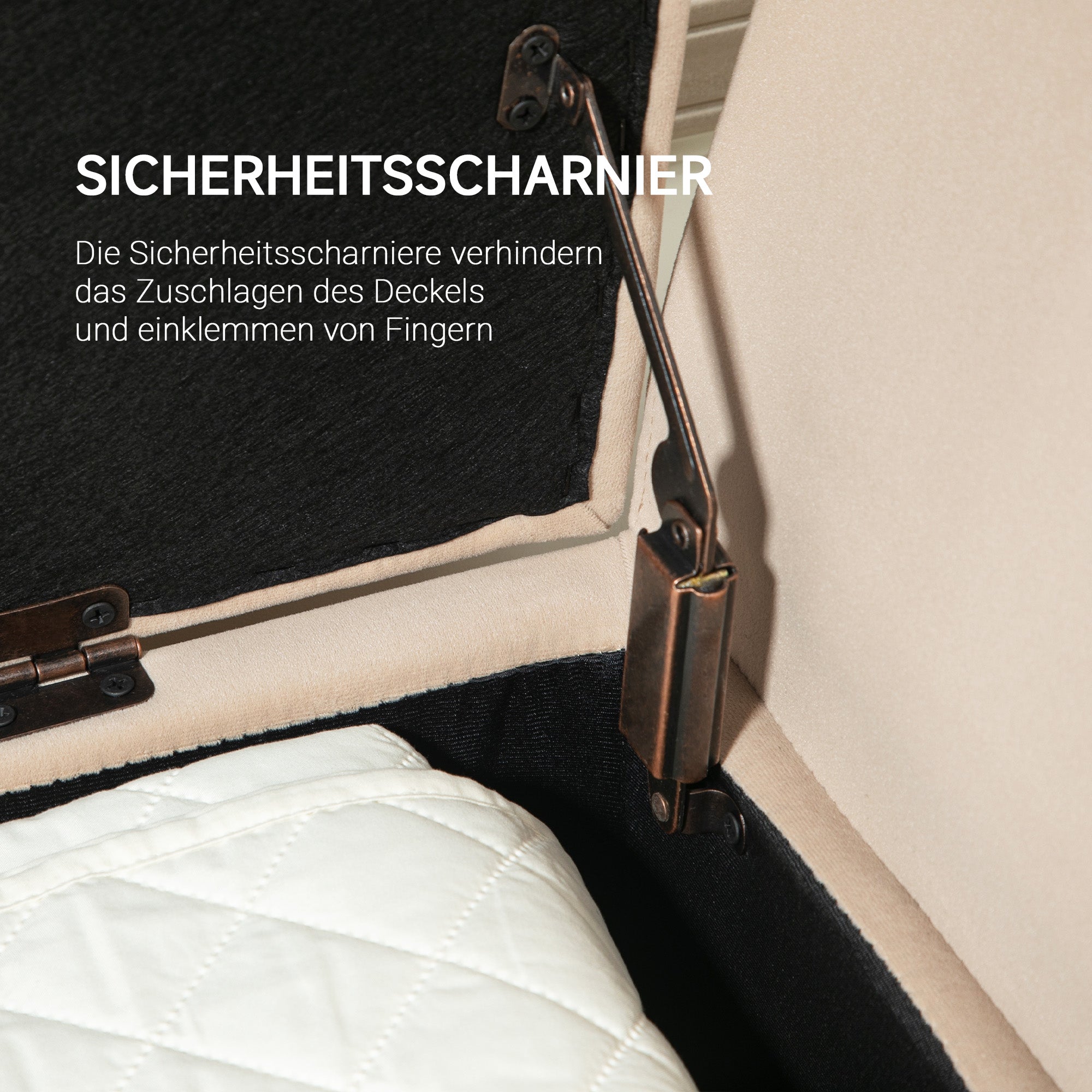 HOMCOM Polsterbank mit Stauraum, Armlehnen, Samtartiges Polyester, Kautschukholz, 107 x 42 x 65 cm, Beige