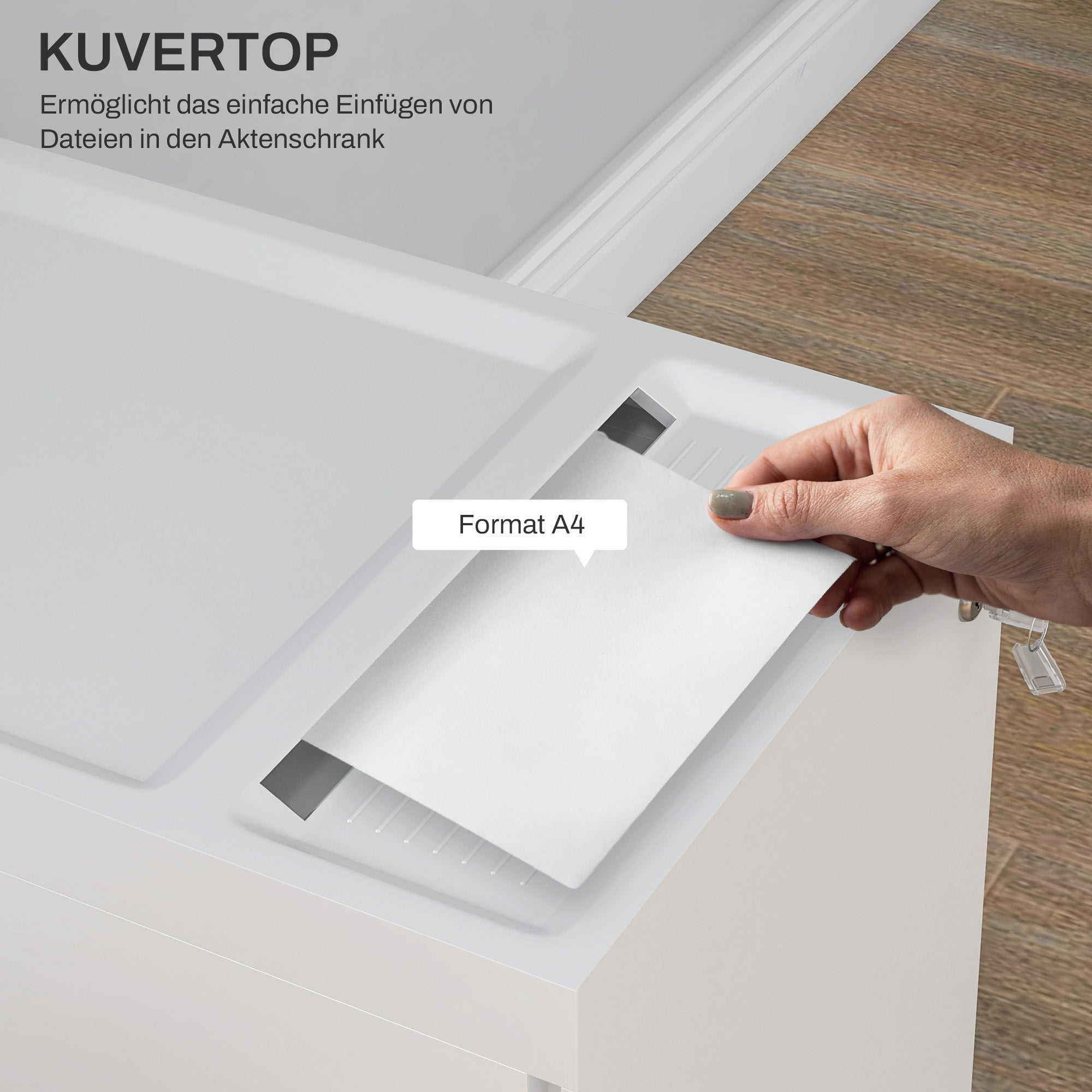 HOMCOM Aktencontainer mit Doppelschloss, Hängeregister, pulverbeschichteter Stahl, 30x50x53,5 cm, Weiß