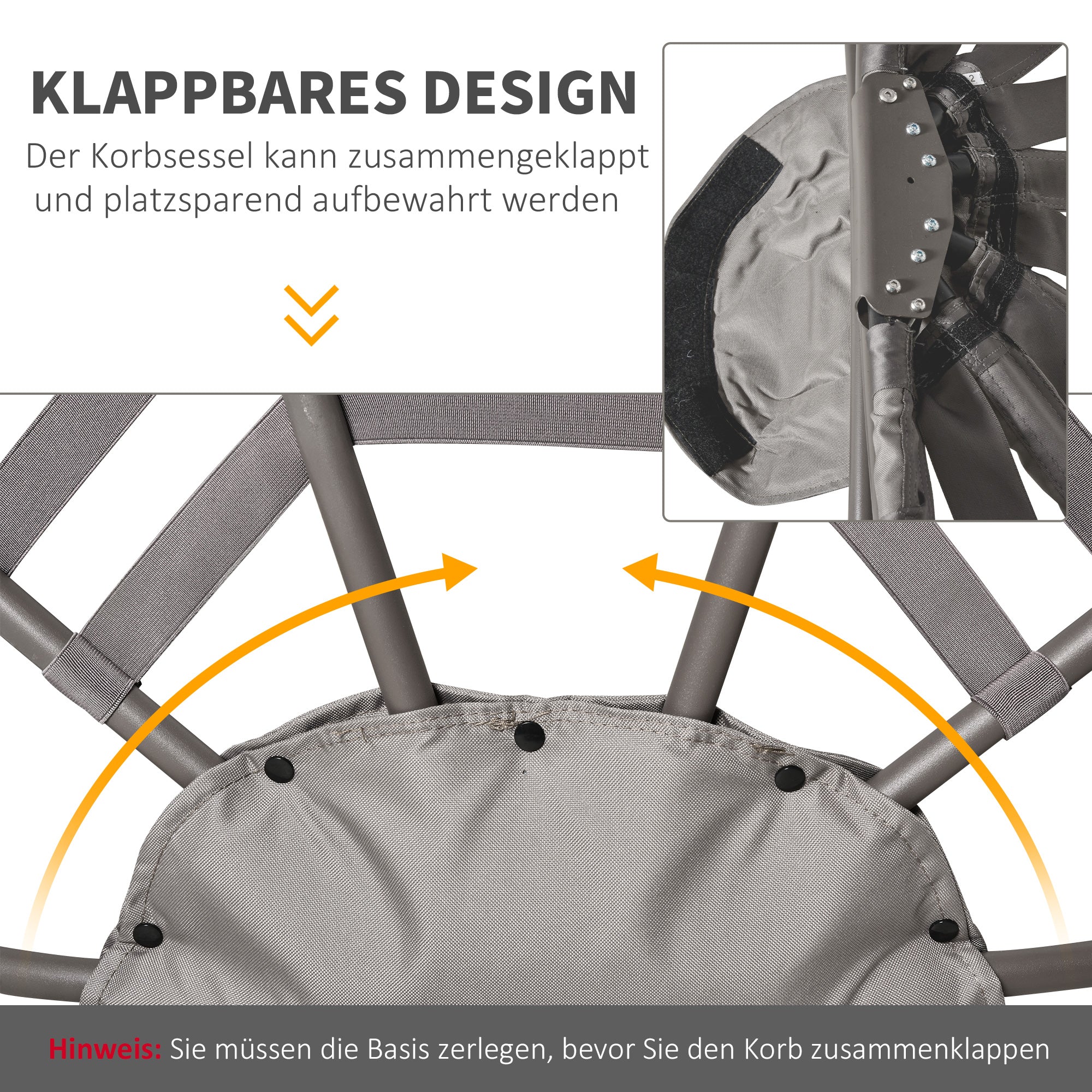 Outsunny Papasansessel Gartenstuhl 2Korb-Stuhl mit Kissen oval Loungesessel Korb faltbar Balkon Terrasse Outdoor/Indoor Sandbraun Stahl 118 x 75 x 139 cm