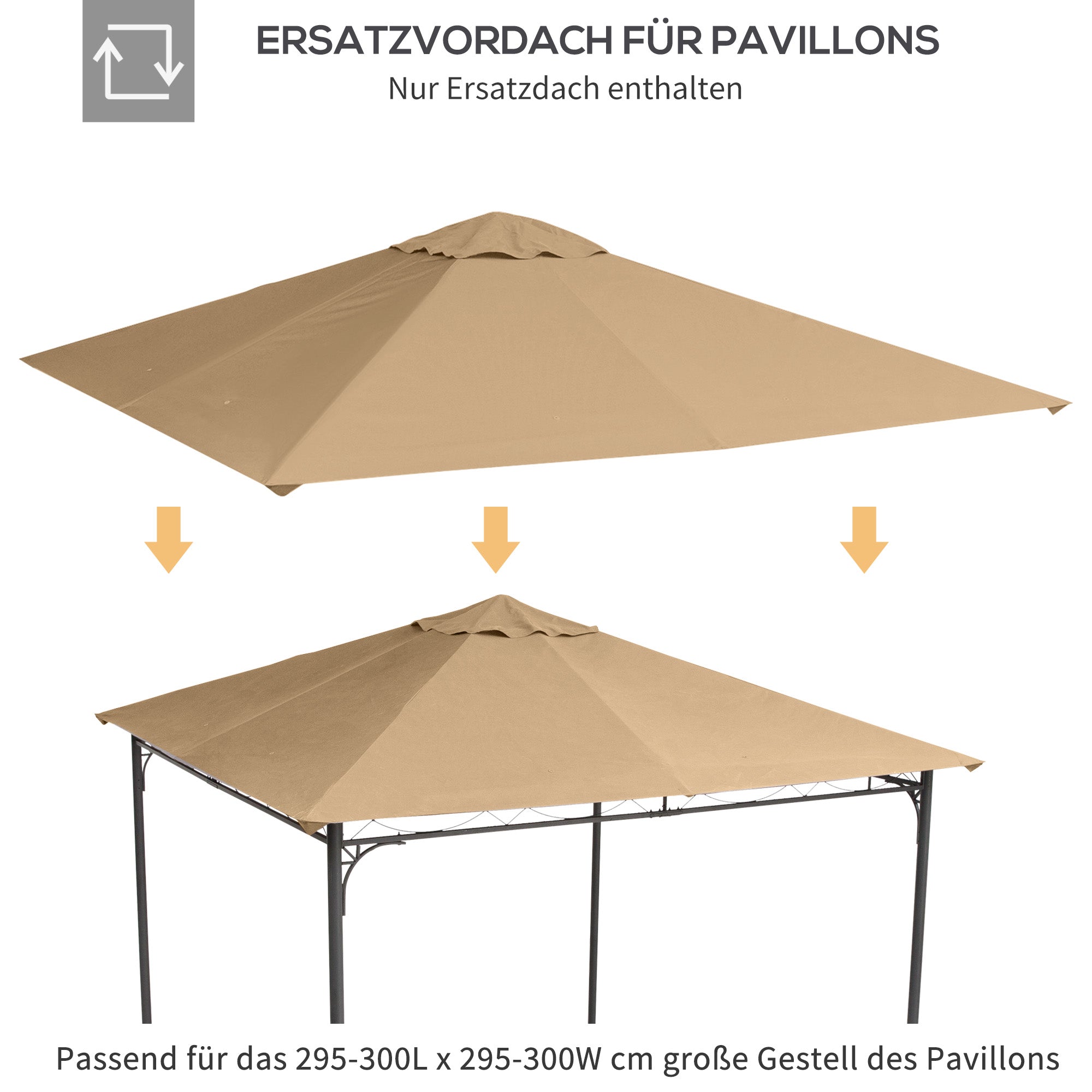 Outsunny Ersatzdach für Gartenpavillon, Polyester, 2,98 x 2,95 m, Beige