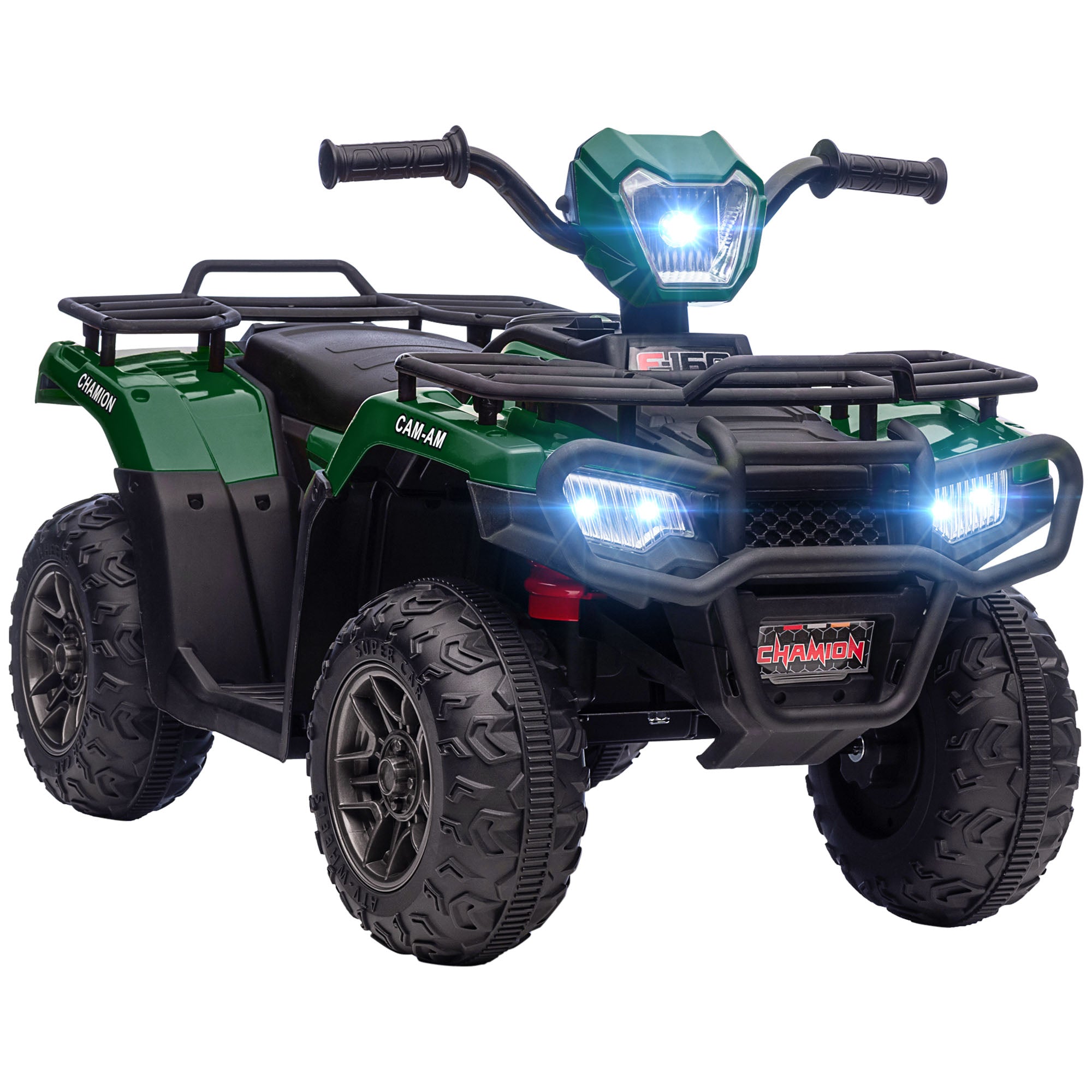 HOMCOM Kinder-Elektroquad, max. 4 km/h, ab 3 Jahren, LED-Scheinwerfer, Musikanschluss, schwarz+grün 88 x 45 x 50 cm