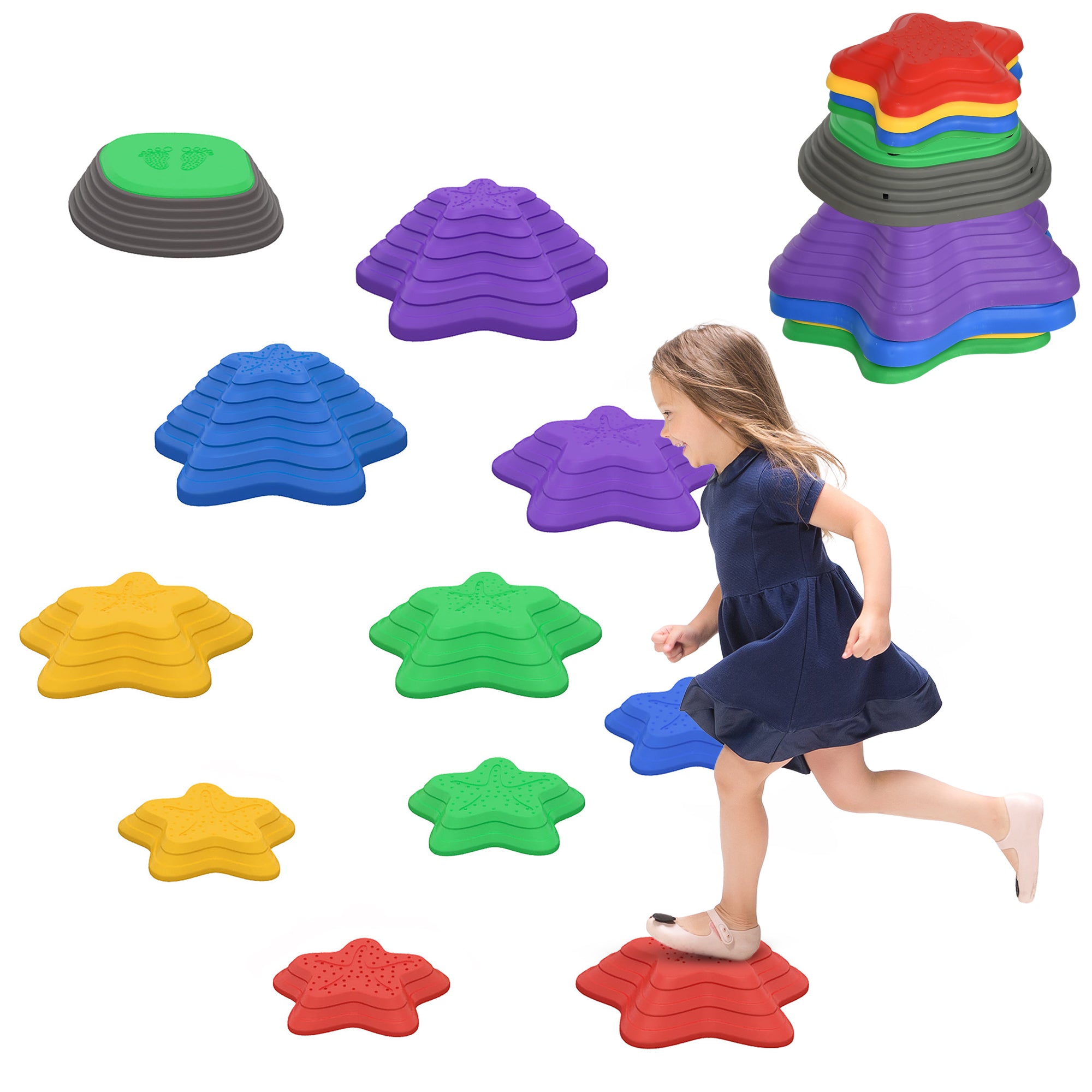 ZONEKIZ Trittsteine-Set für Kinder ab 3 Jahren, 11 Steine, rutschfest, bis 80 kg, Seestern-Design