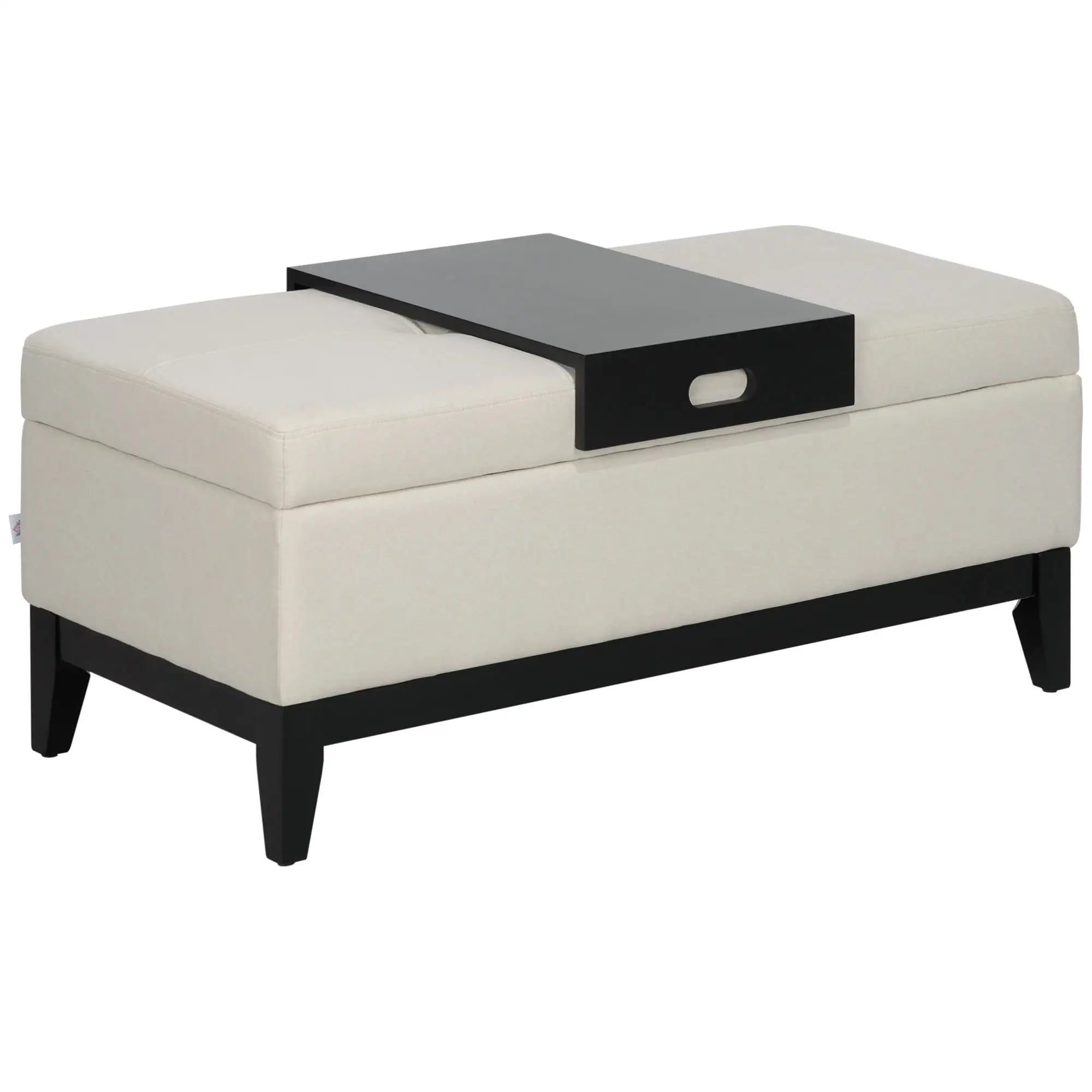 HOMCOM Sitzbank mit Stauraum und Tablett cremeweiß