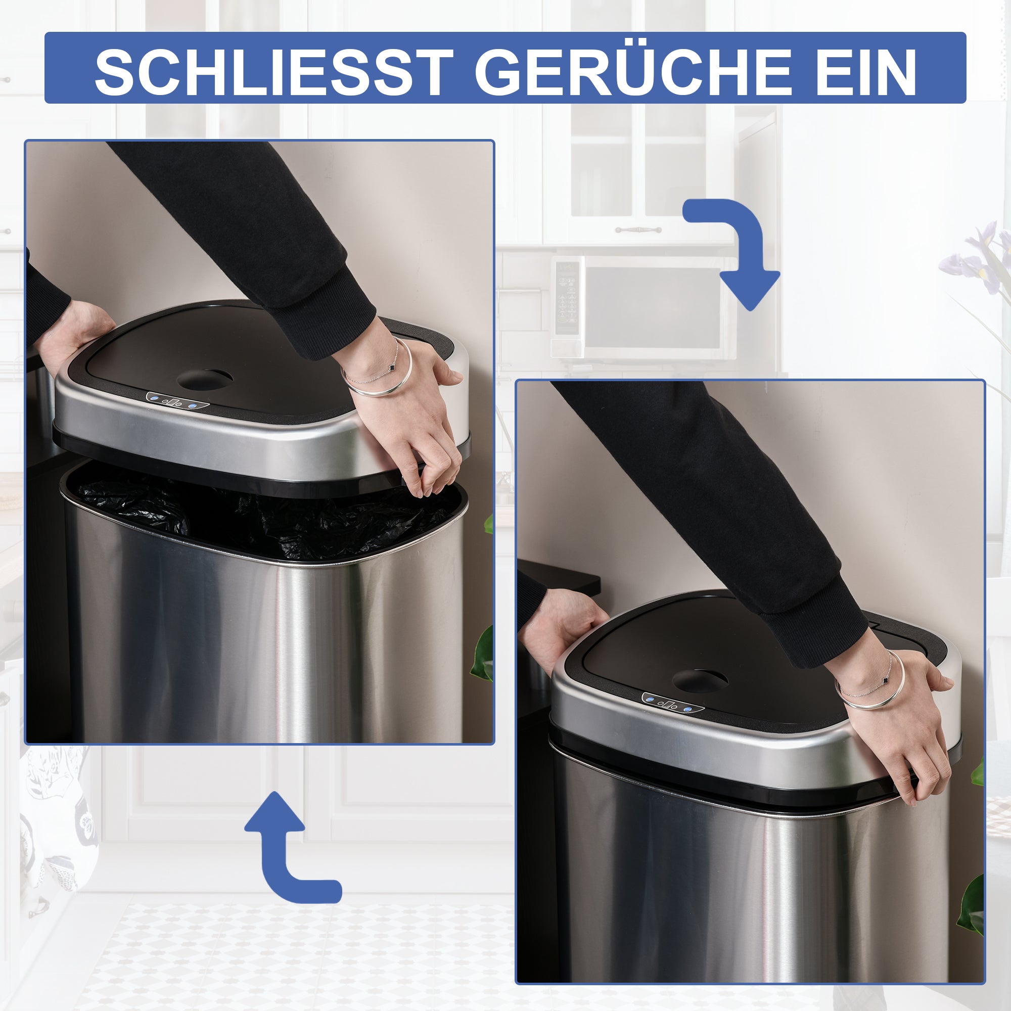 HOMCOM Mülleimer mit Sensor 58L Automatik Abfalleimer mit Bewegungssensor, Wasserdichter Abfallbehälter aus Edelstahl für Küche, Büro, Schlafzimmer Silber