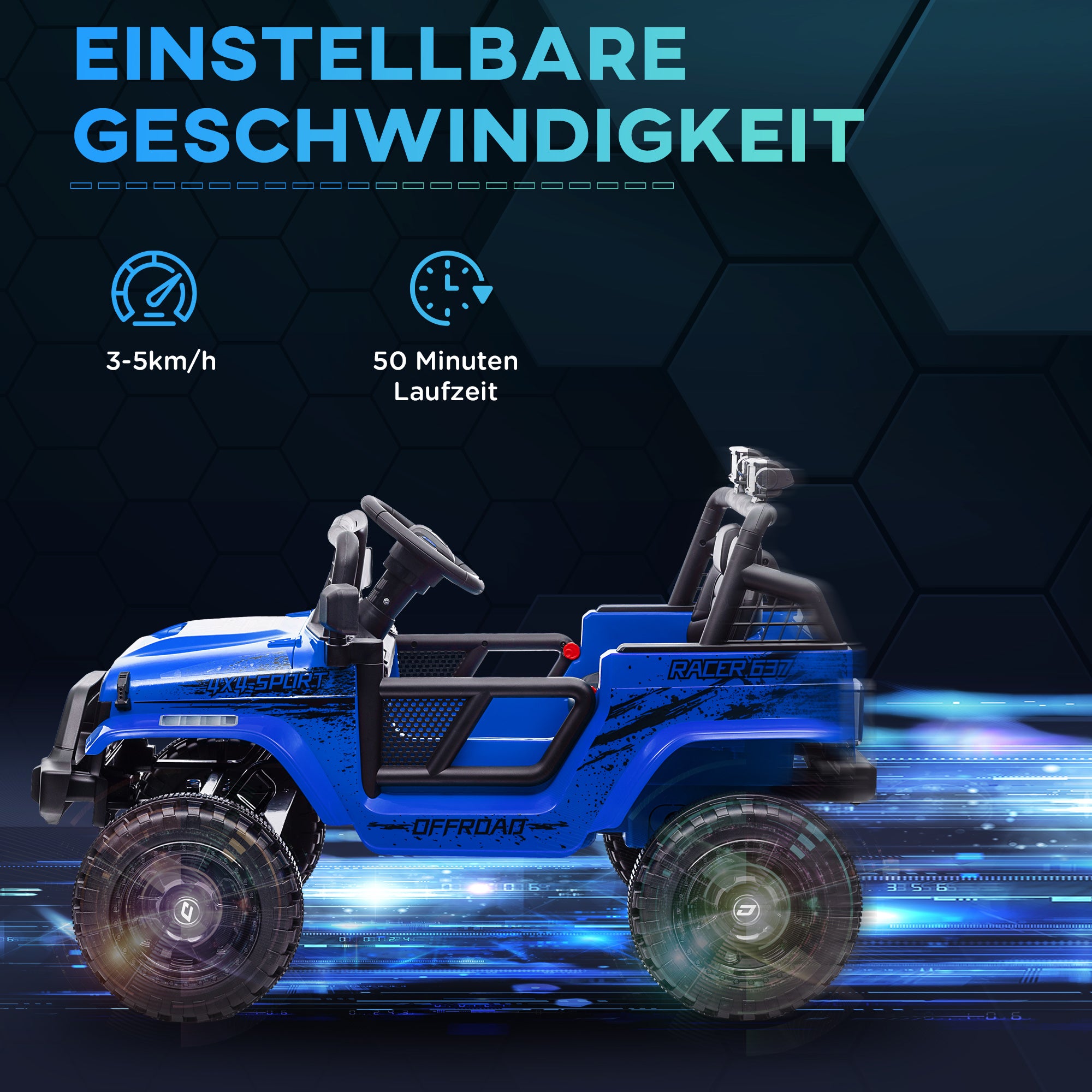 AIYAPLAY Kinder-Elektroauto mit sanfter Federung, fernsteuerbar, LED-Lichter, Hupe, 12V-Motoren, aus Kunststoff und Metall, Blau