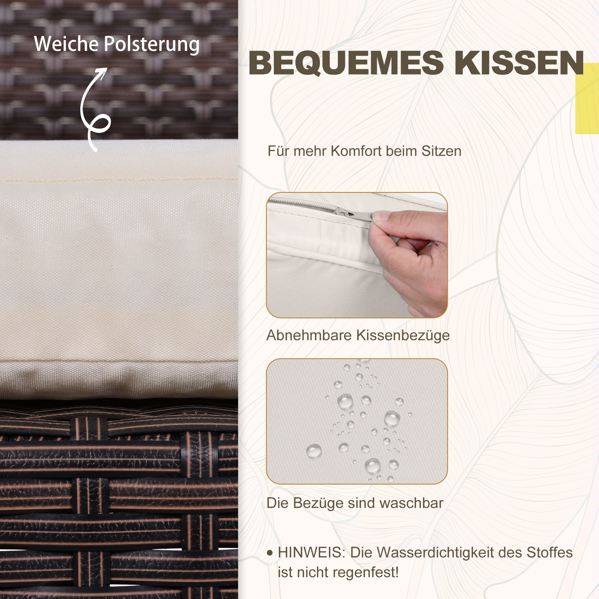 Outsunny Polyrattan Gartenset für 2 Personen Balkonmöbel Set mit Kissen Braun+Creme