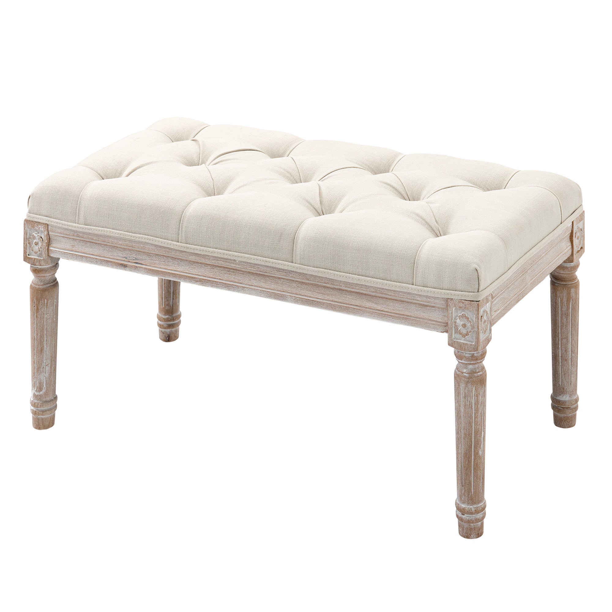 HOMCOM Gepolsterter Sitzhocker, Polsterbank, Fußhocker, Holz und Stoffbezug in Leinenoptik, 80L x 40B x 43H cm, Cremeweiß
