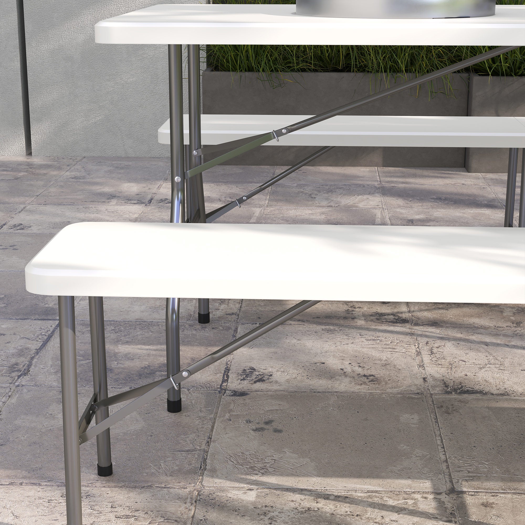 Outsunny Bierzeltgarnitur für 6 Personen, 3-teilig, klappbar, Leichtbau, wetterfest, Stahlrahmen, Weiß