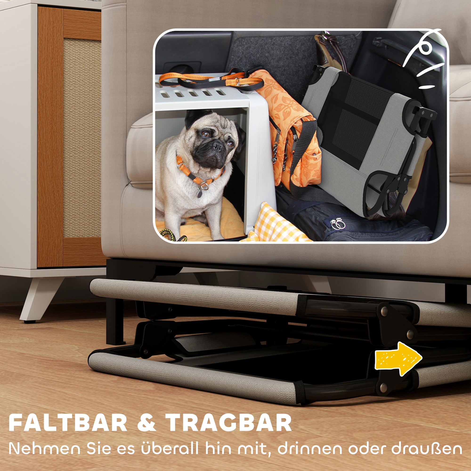 PawHut Erhöhtes Hundebett klappbar Haustierbett, Outdoor Hundeliege mit Netzdesign Hellgrau Oxford 75 x 51 x 18 cm