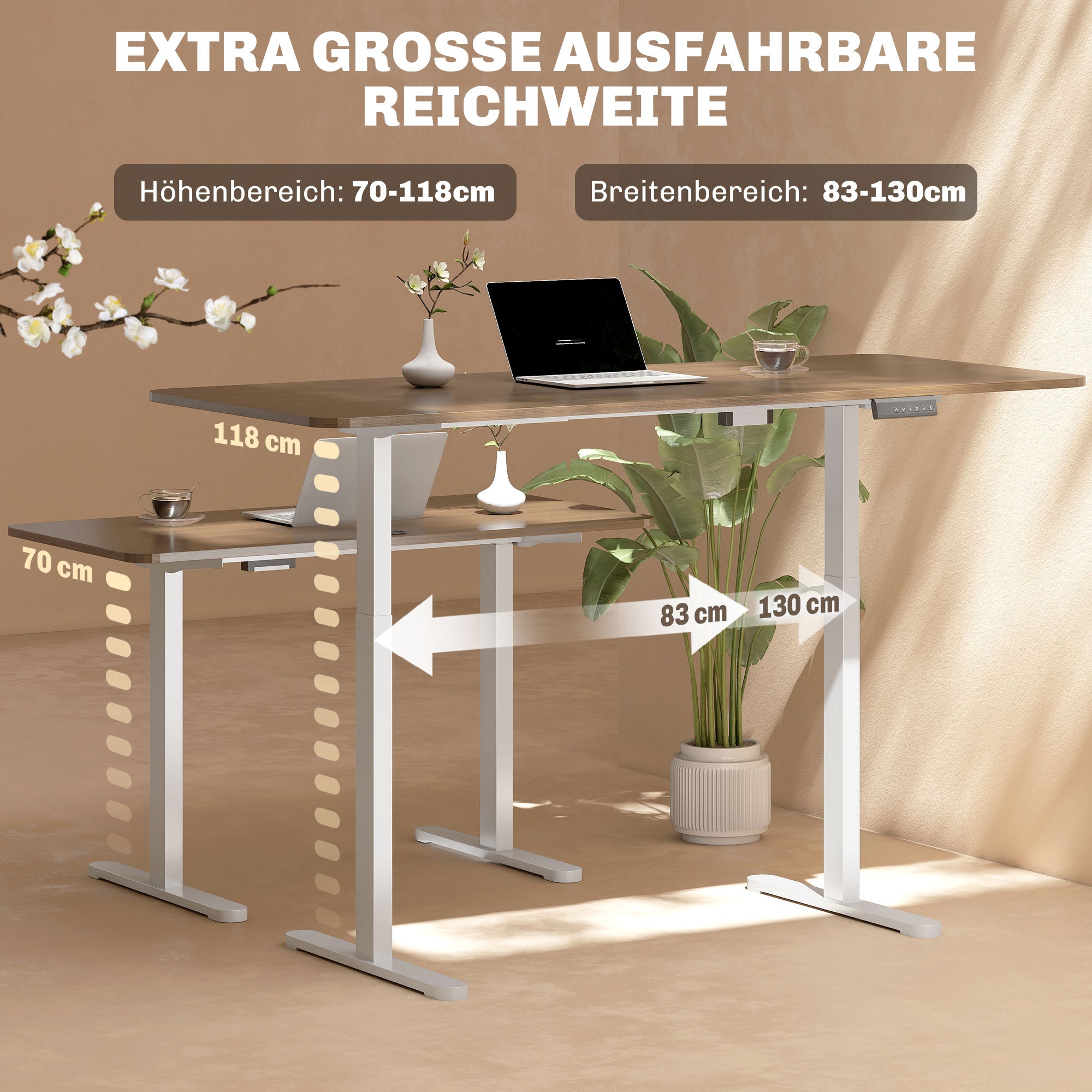 HOMCOM Elektrisches Schreibtischgestell, höhenverstellbar, mit Speicherfunktion, Stahl, Weiß