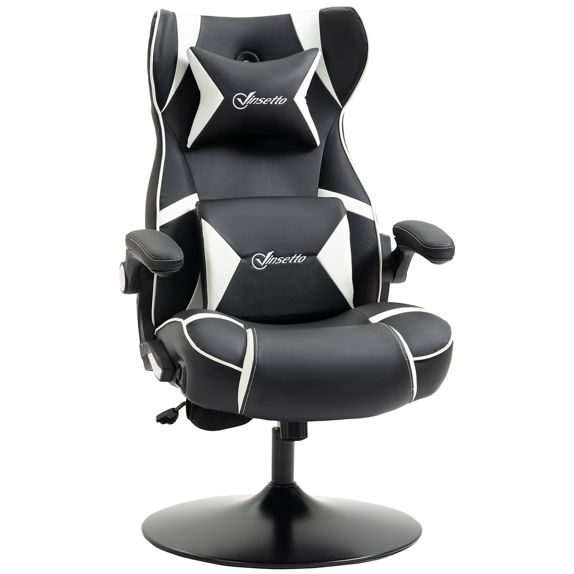 Vinsetto Gamingsessel, Gamingstuhl, integrierte Lautsprecher, neigbare Rücklehne, schwarz+weiß, 69 x 73 x 118cm