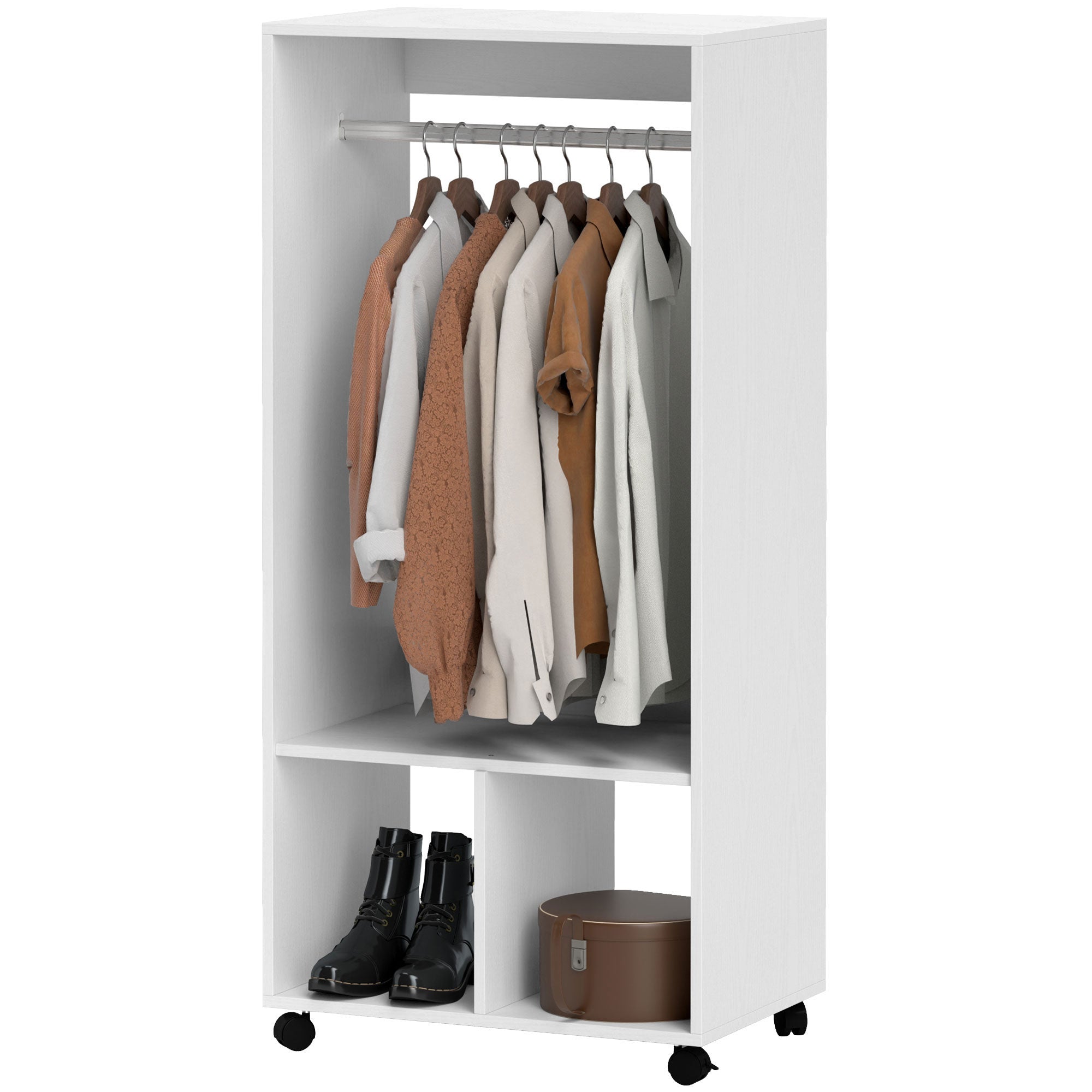 HOMCOM Kleiderschrank Garderobe,60 cm x 40 cm x 127 cm, 1 Kleiderstange, 2 Regale, Weiß