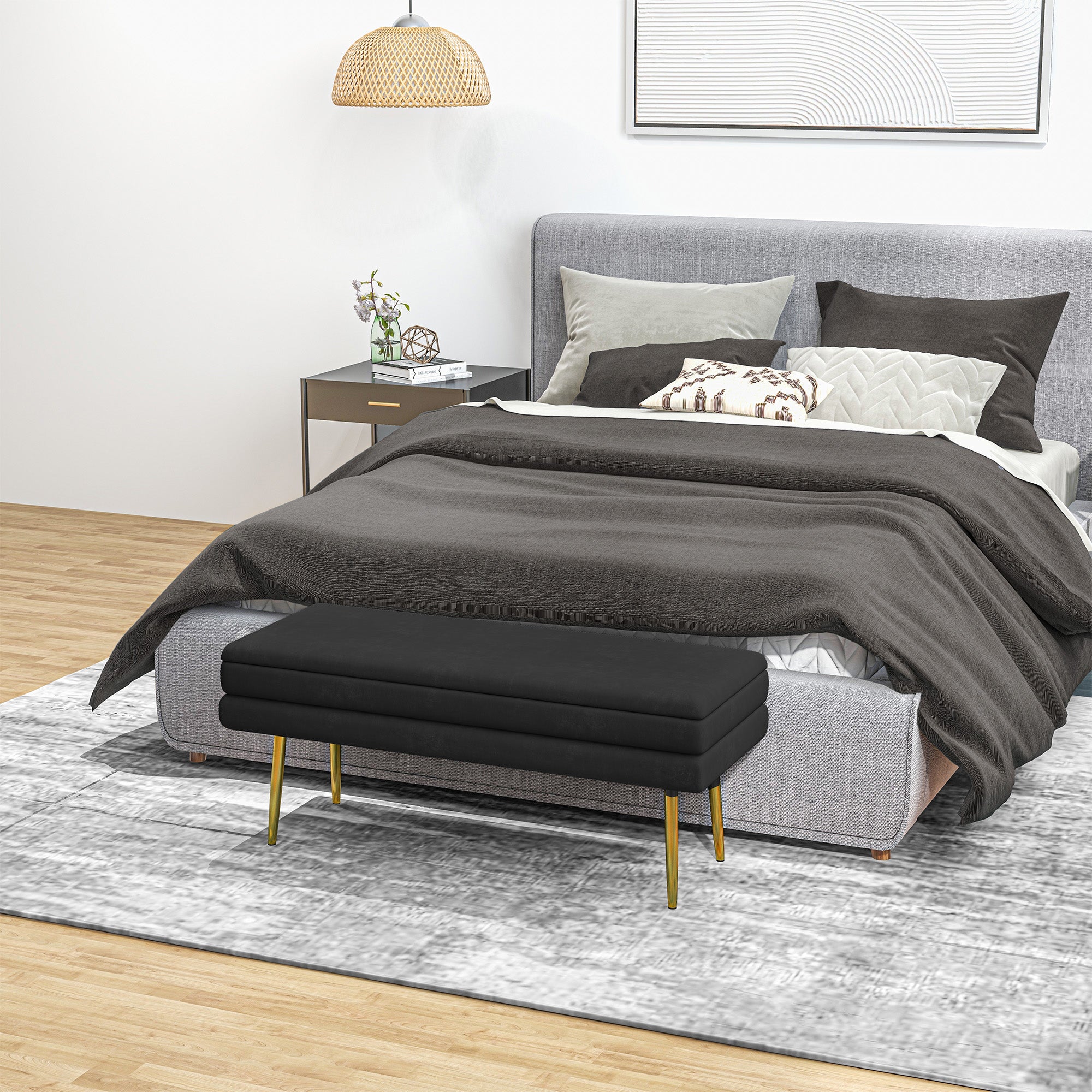 HOMCOM Sitzbank Polsterbank, mit Stauraum, Stahl, 100 cm x 37,5 cm x 42 cm, Schwarz