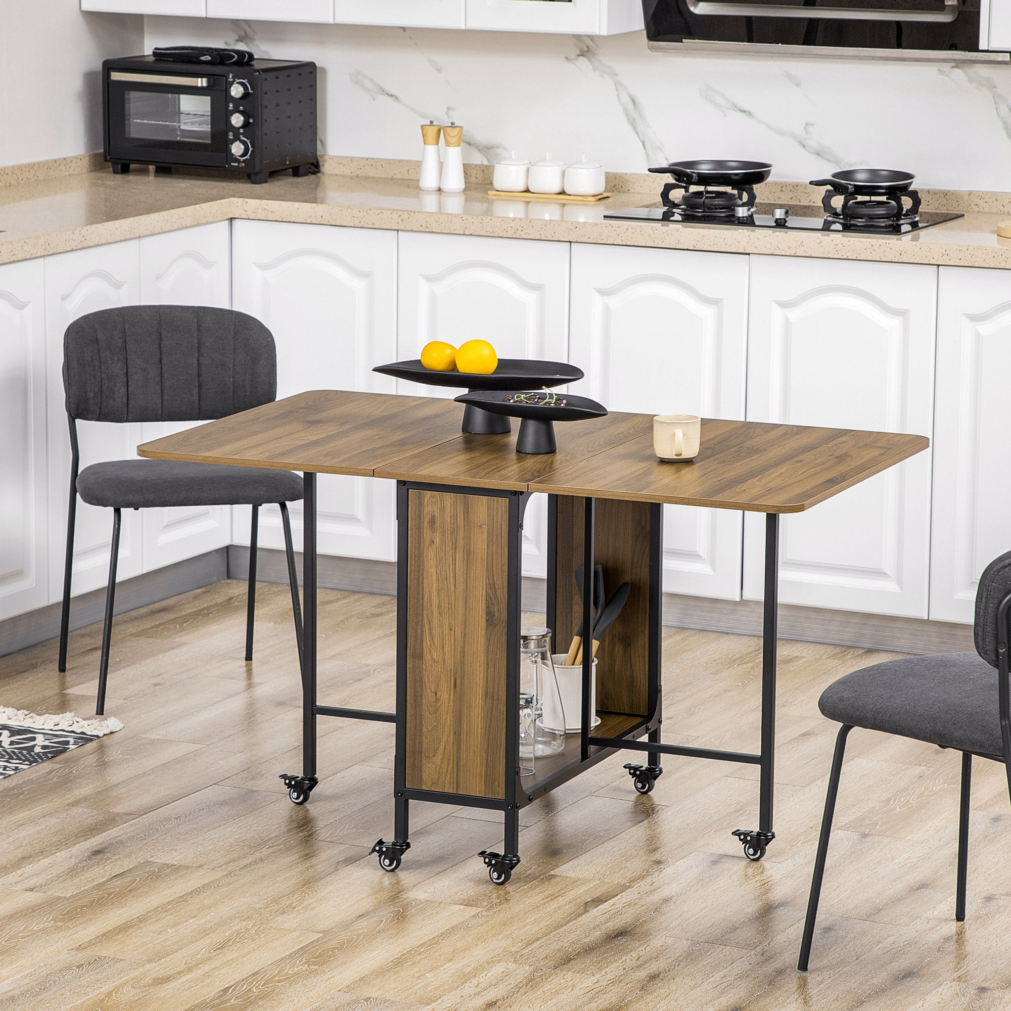 HOMCOM Mobiler Klapptisch Klapptisch, 2 klappbare Flächen, 130 cm x 80 cm x 74 cm, Braun