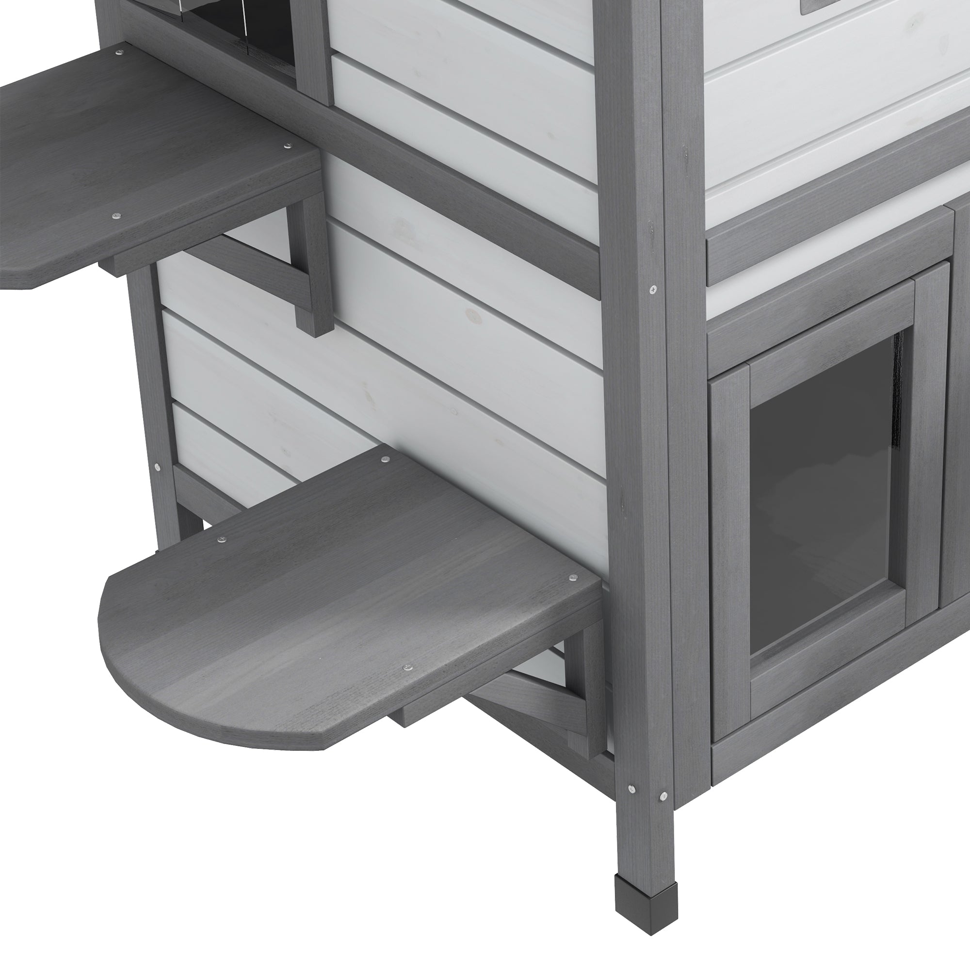 PawHut Katzenhaus Katzenhütte Katzenhöhle, 2 Stockwerke, wetterbeständig, 78,1 cm x 55,2 cm x 90,8 cm, Weiß + Grau