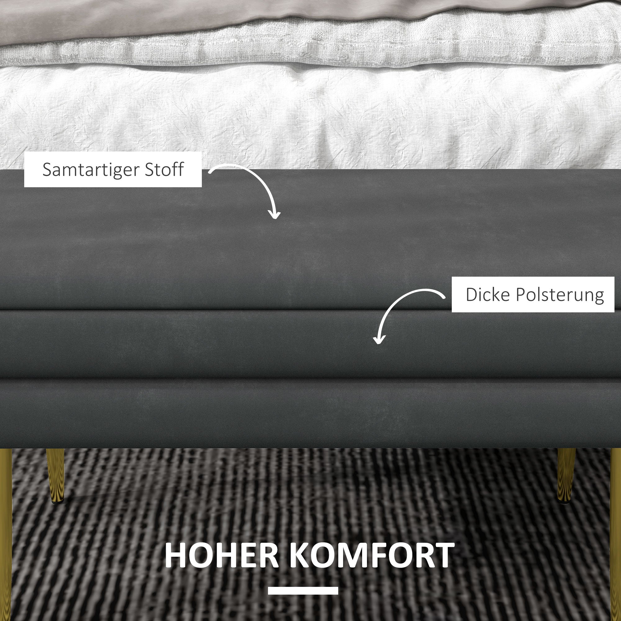 HOMCOM Sitzbank Polsterbank, mit Stauraum, Stahl, 79,5 cm x 37,5 cm x 43 cm, Dunkelgrau