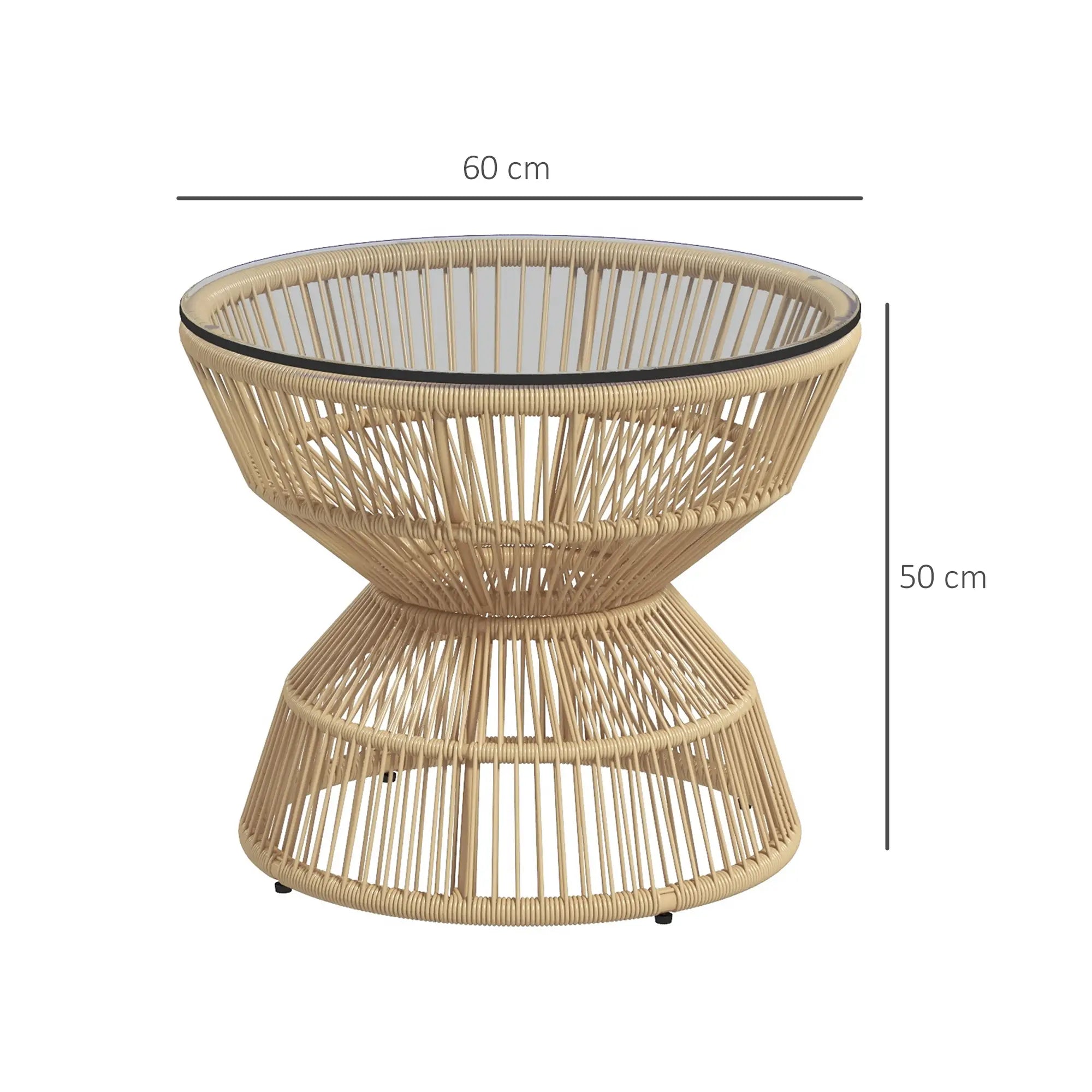 Outsunny Gartentisch Beistelltisch Boho-Stil Hartglas Rattan
