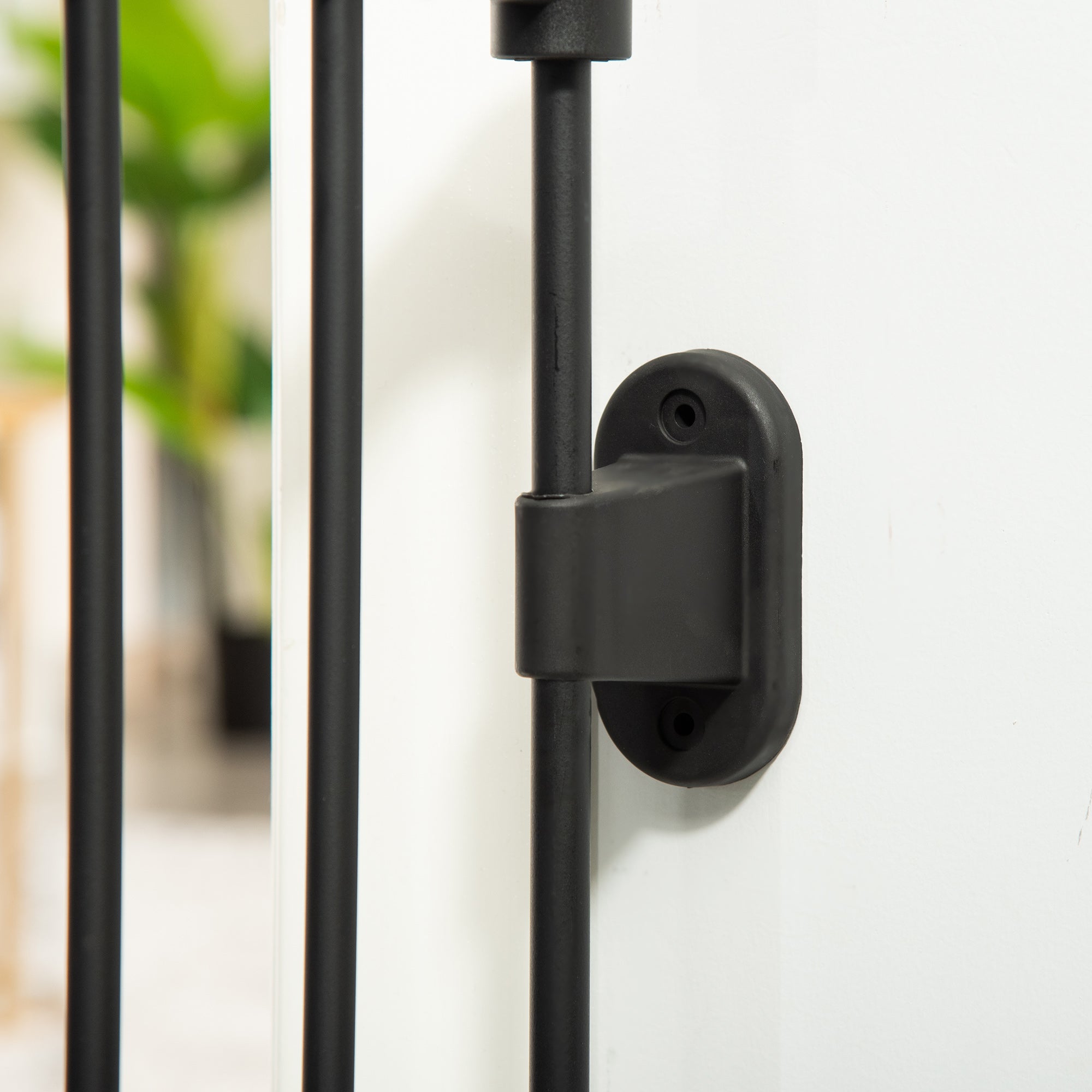 PawHut Hunde Absperrgitter Türschutzgitter Haustierschutzgitter verstellbar klappbar Kamingitter mit automatische schließenden Tür 3 Paneele für Ofen Wandmontage/Freistehend Schwarz 202,5 x 76 cm