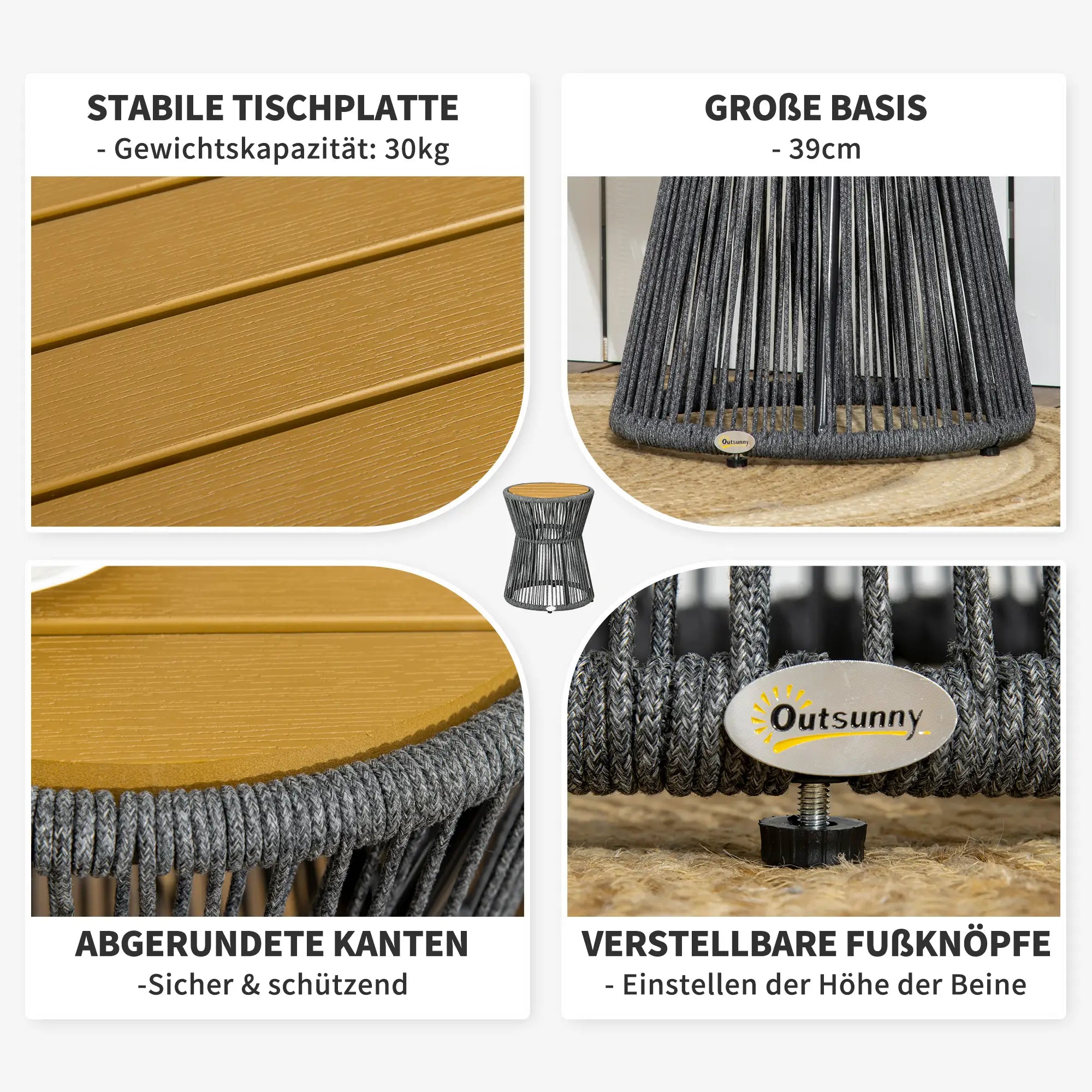 Outsunny Gartentisch Beistelltisch Boho-Stil wetterbeständig Rattan