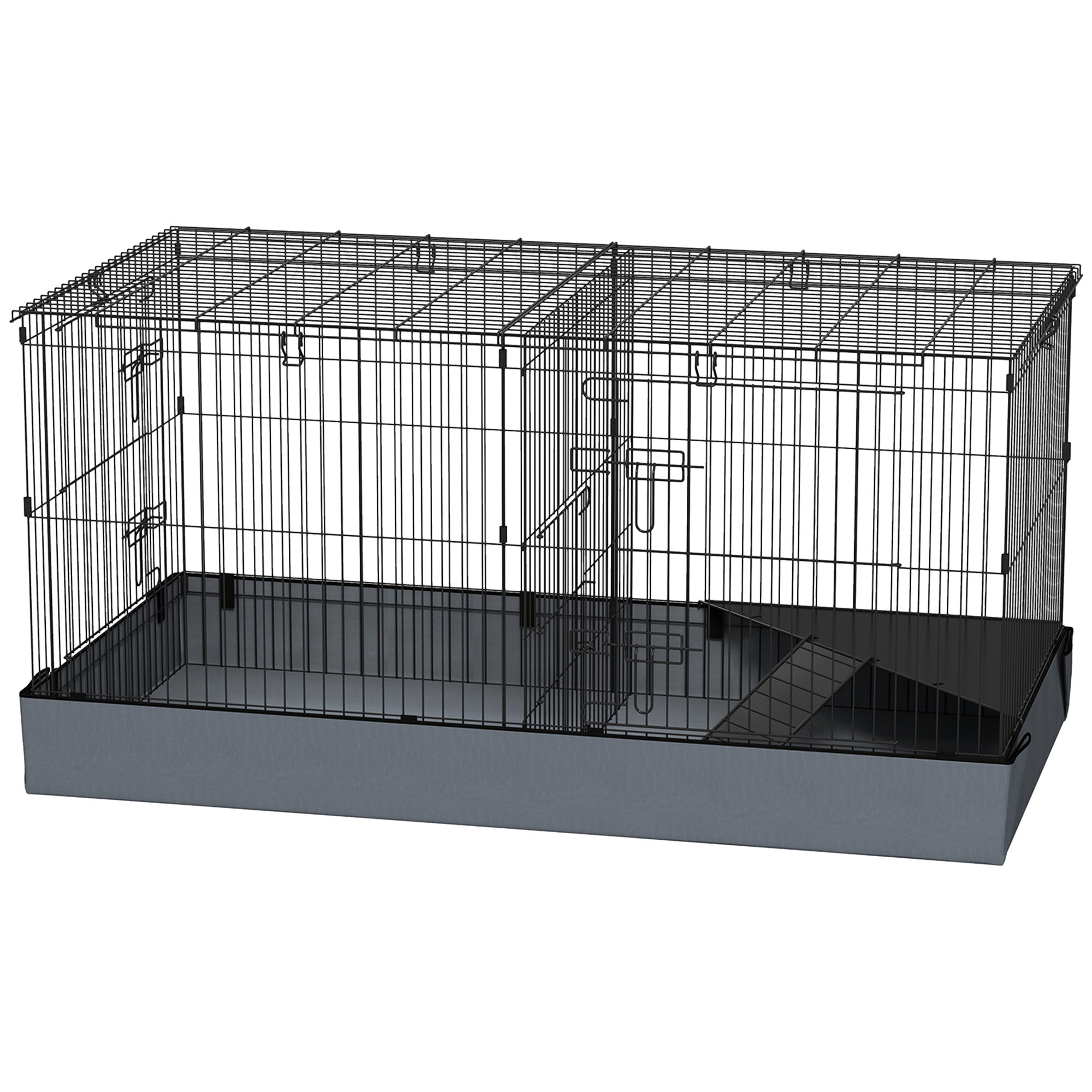 PawHut 2-in-1-Zwerghamsterkäfig, Kleintierkäfig, Stoffboden, Sitzstangen, Rampe, Schwarz
