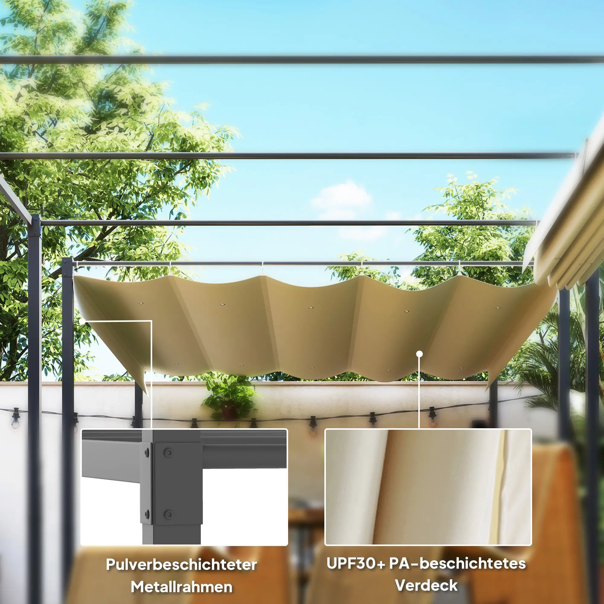 Outsunny Pergola 3x3?m Beige mit Schiebedach