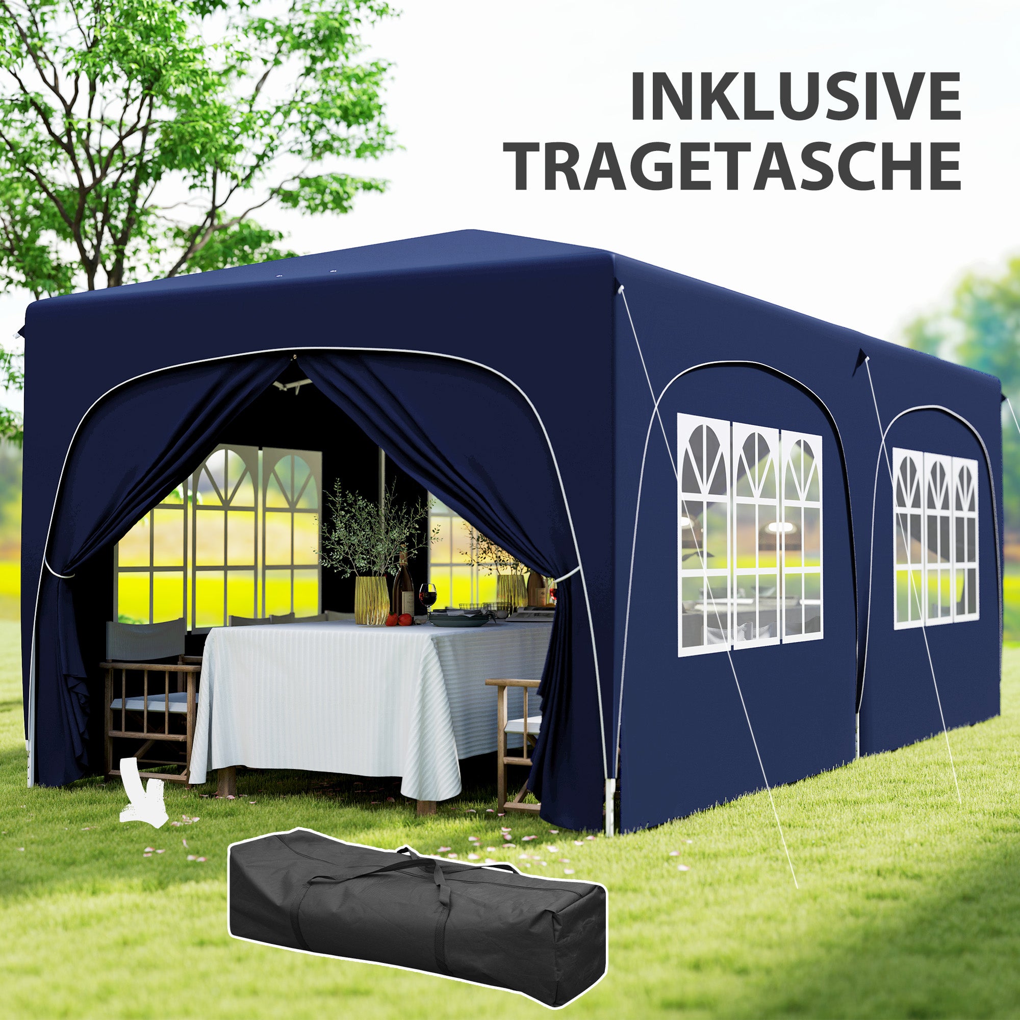 Outsunny 3 x 6 m Pop-up Pavillon mit Seitenwänden, UPF50+ höhenverstellbares Gartenzelt mit Tragetasche und Sandsäcken