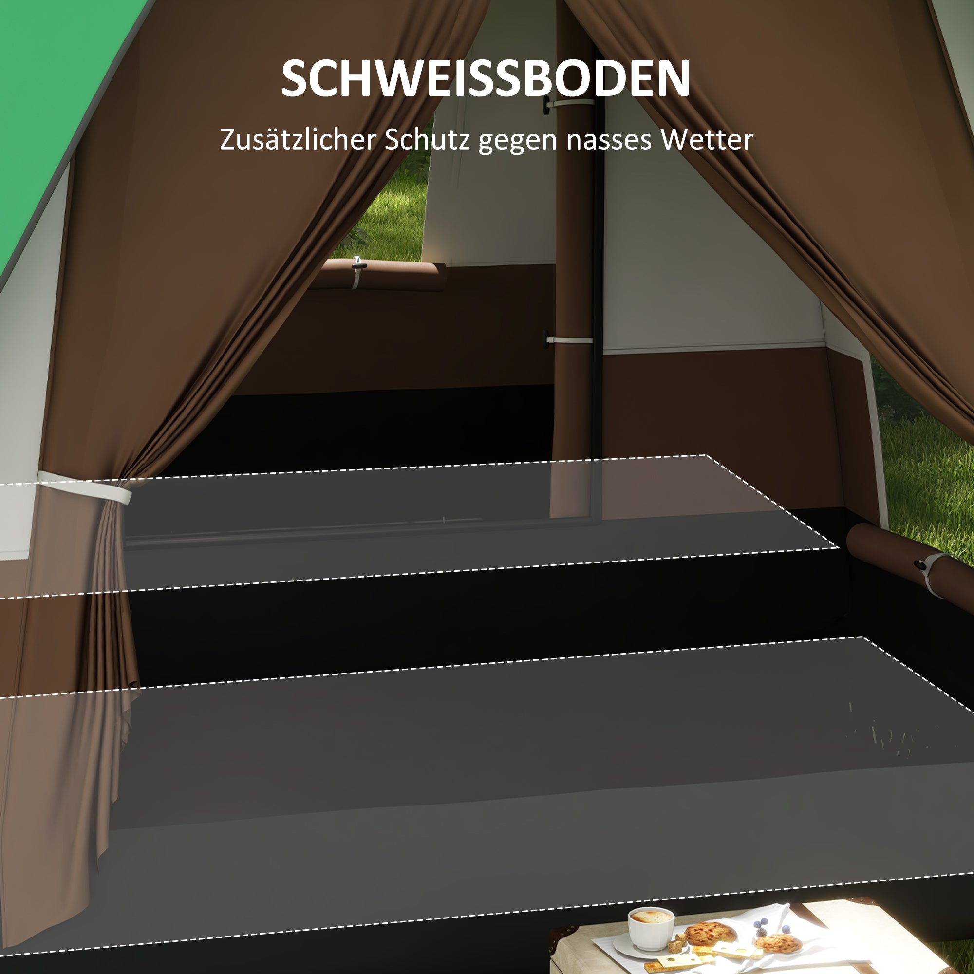 Outsunny Campingzelt für 7-8 Personen, Netzfenster, mit Tragetasche, 4,90 x 3,05 x 2,25 m, Grün