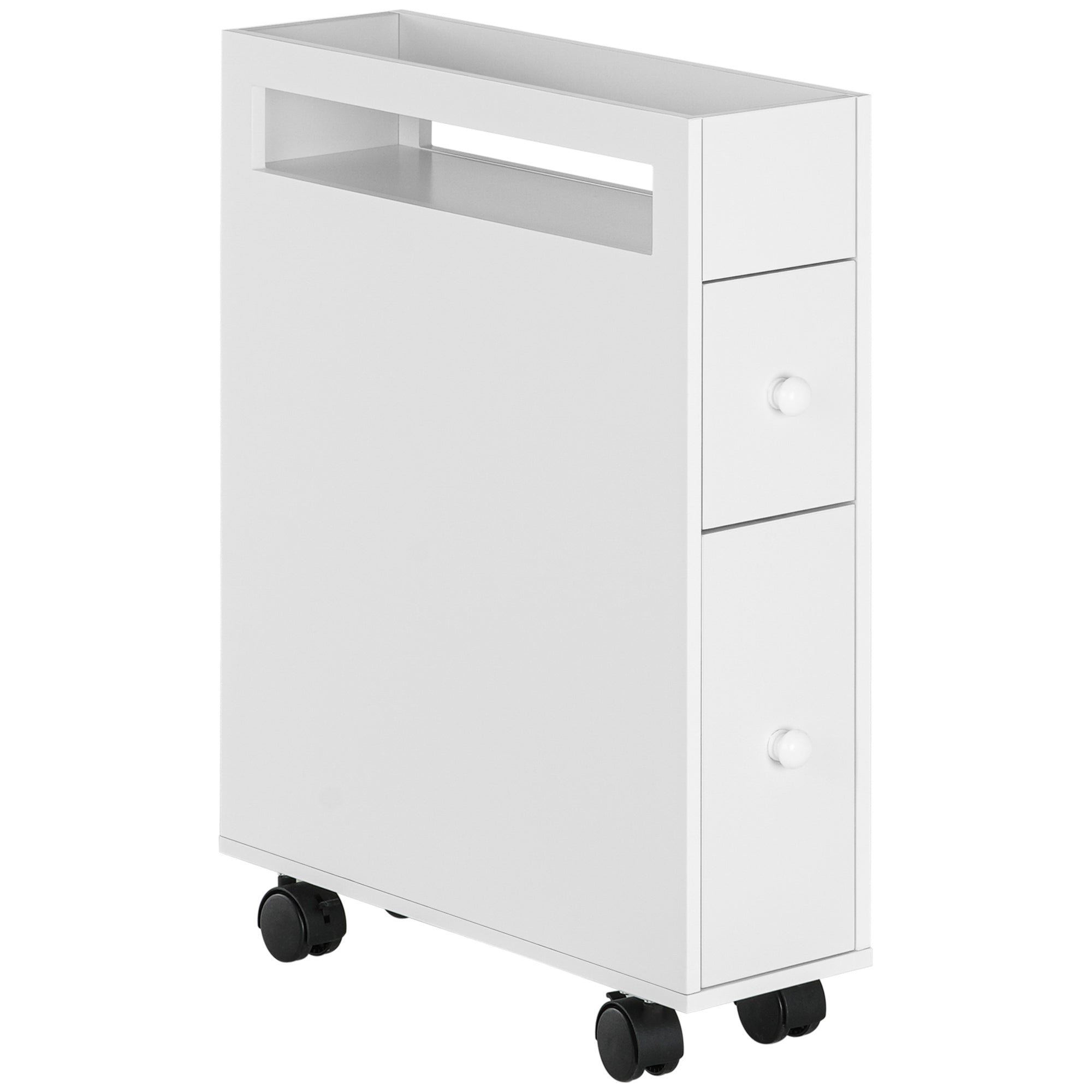 HOMCOM Nischenwagen Badschrank Rollschrank, schmales Design, zwei Schubladen, vier Räder, weiß, 16 x 49,5 x 66 cm