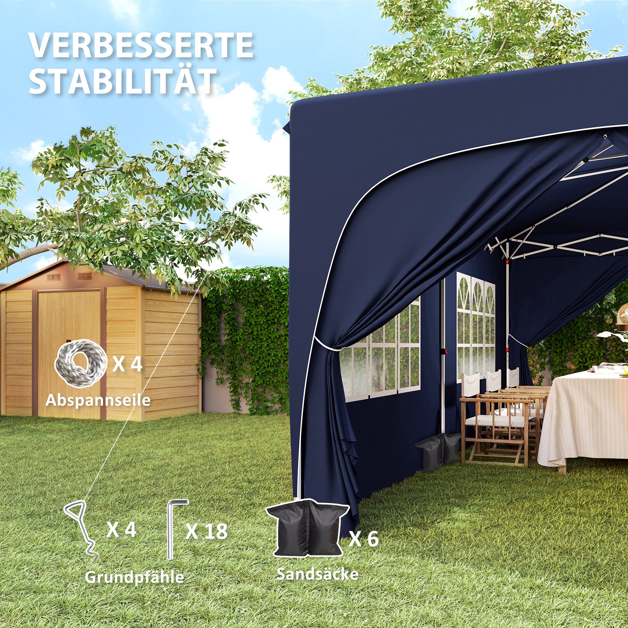 Outsunny 3 x 6 m Pop-up Pavillon mit Seitenwänden, UPF50+ höhenverstellbares Gartenzelt mit Tragetasche und Sandsäcken