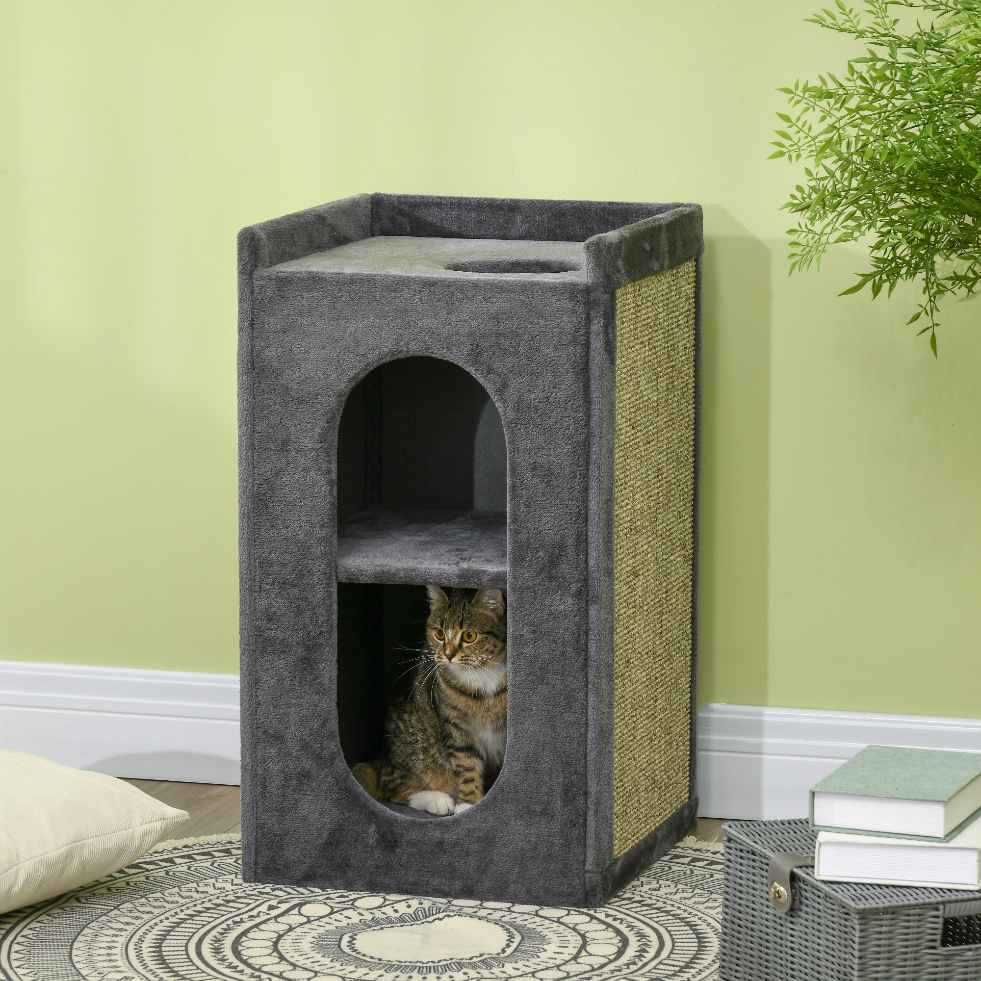 Tonneau à gratter PawHut avec 2 grottes pour chats et 2 niveaux