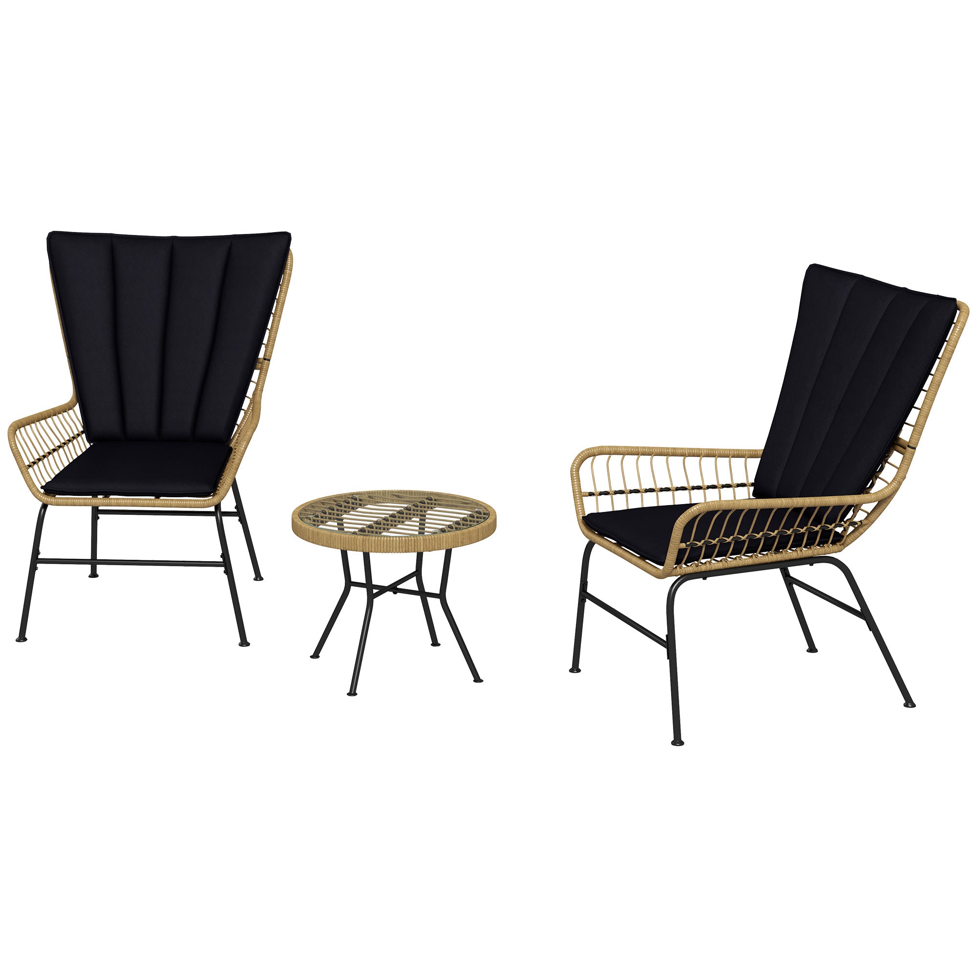 Outsunny Bistro-Set Balkonmöbel-Set Balkonmöbel, Boho-Stil, wetterbeständig, 78 x 68 x 95 cm, Schwarz