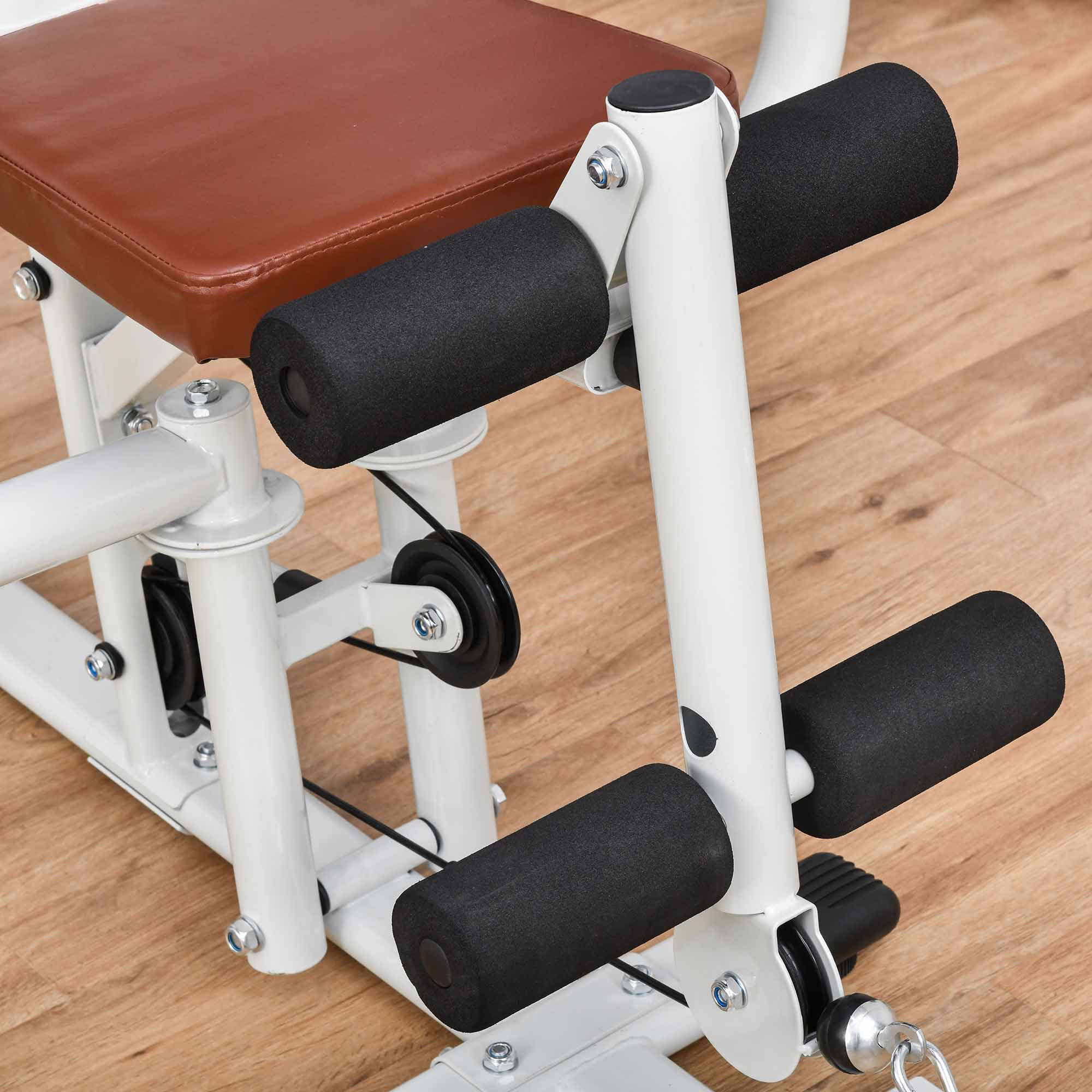 HOMCOM Gym Kraftstation Fitnessstation Multigym Fitnesscenter Fitnessgerät inkl. Gewichten Latzug Beincurl Metall PU-Kunstleder Weiß 150 x 110 x 210 cm
