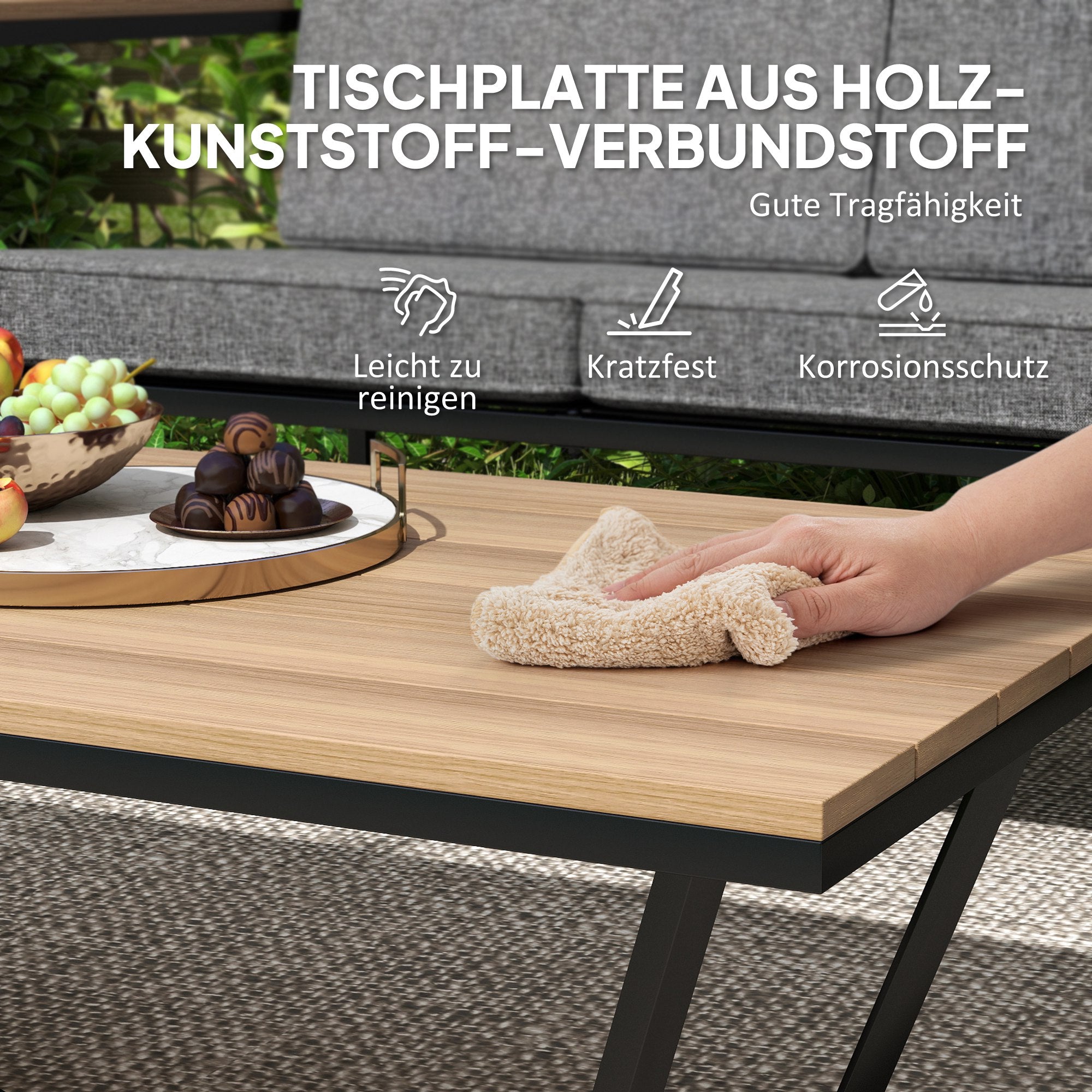 Outsunny Gartenmöbel Set 4 Personen wetterfest Balkonmöbel-Set mit 2er Sofa, 2 Stühle Sitzkissen Beistelltisch Grau