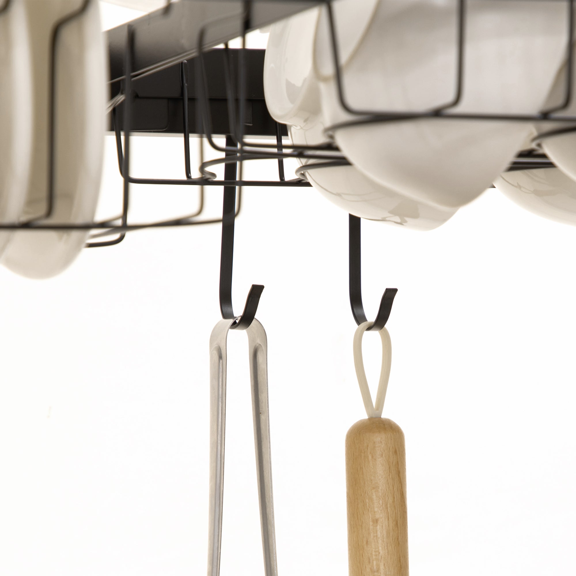 HOMCOM Abtropfgestell Geschirr, 2-stufiges Abtropfständer mit Haken, Tellerregal, Zubehör, 100 cm Stahl, Schwarz