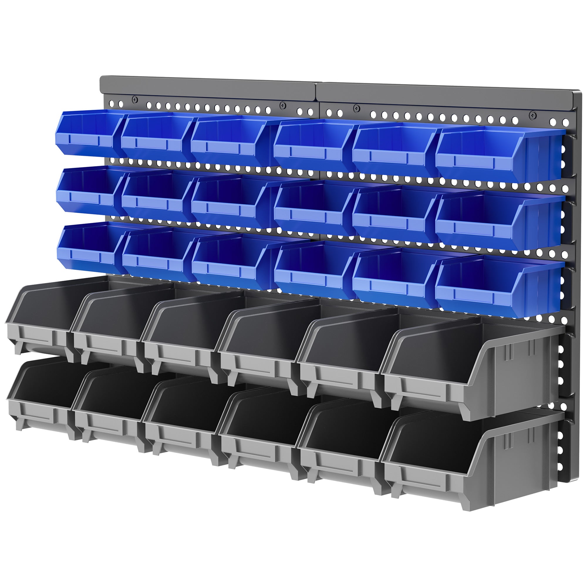 DURHAND Schüttenregal, Werkstattmagazin, 30 Boxen in 2 Größen, stapelbar, 63x18x37,5cm, Blau