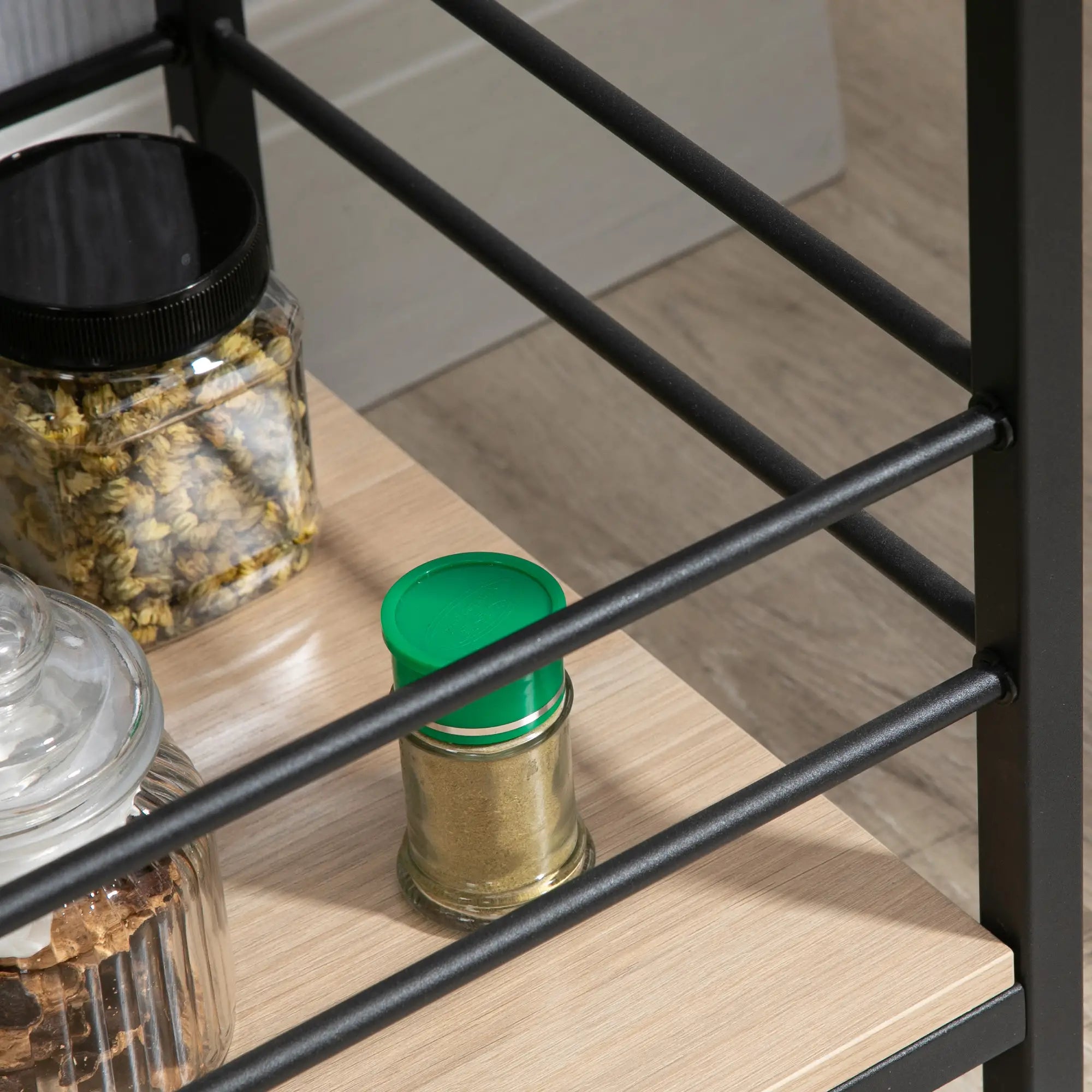 HOMCOM Küchenwagen Servierwagen mit 2 Ablagen, Reling, Stahl, Schwarz+Holz 82 x 40 x 75cm