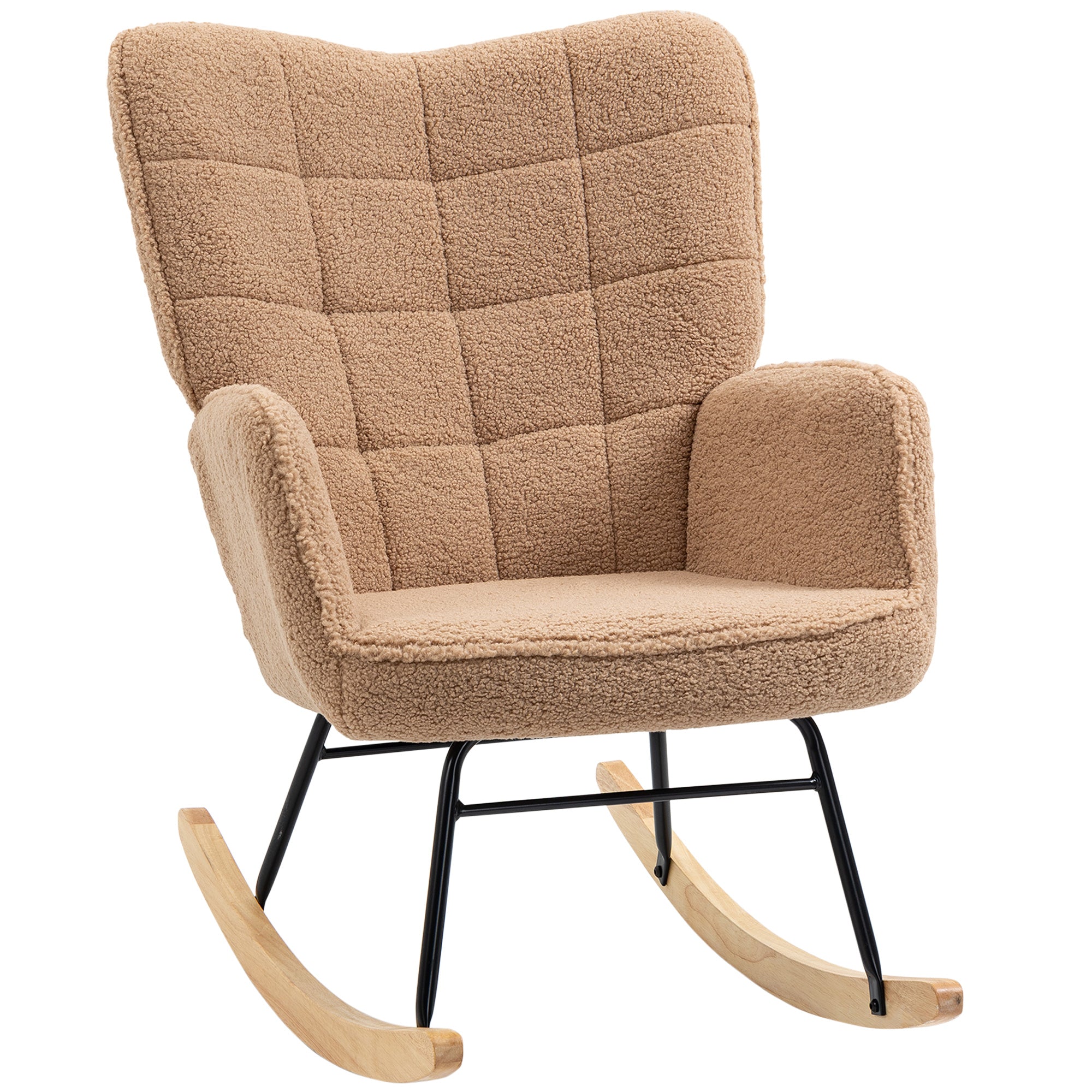 HOMCOM Schaukelstuhl im Retro-Design, Massivholz, Sessel, Relaxsessel, 98 cm x 71 cm x 101 cm, Braun