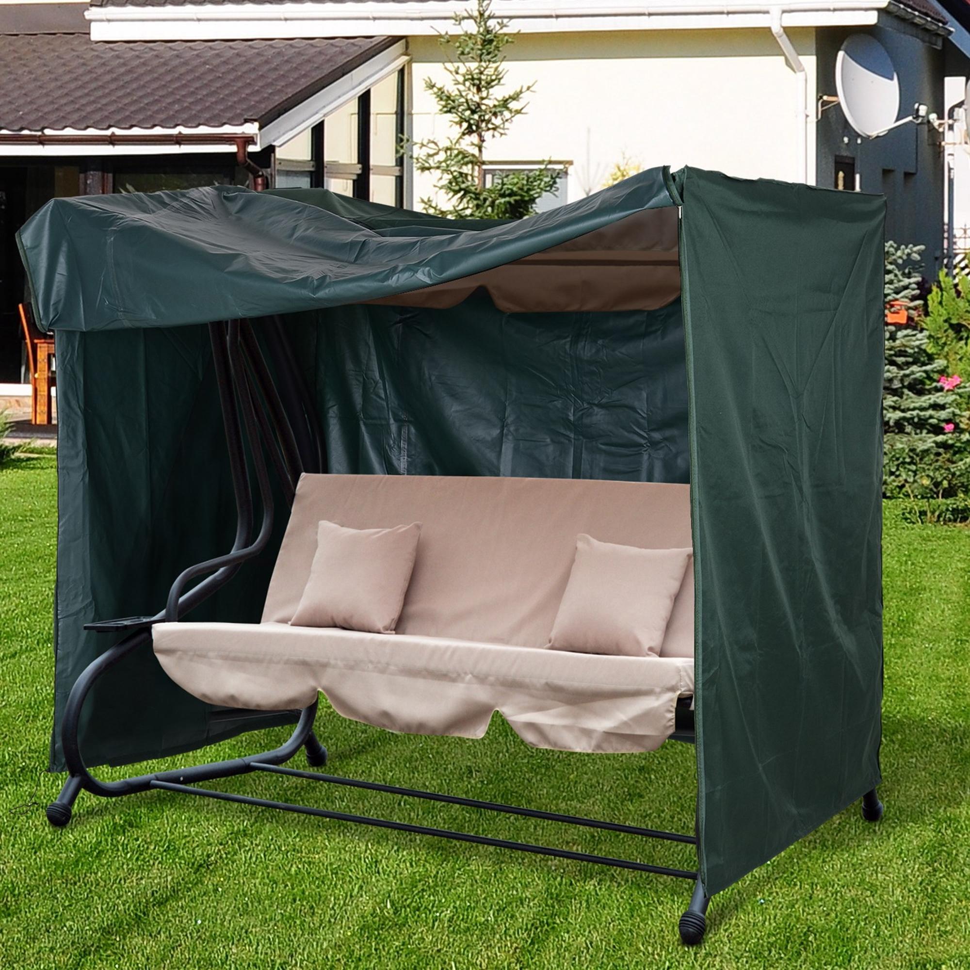Outsunny Hollywoodschaukel Abdeckung 3 Sitzer, Wasserabweisend Winterfest Schutzhülle für Gartenschaukel, UV-Beständig Abdeckplane, Abdeckhaube, Reißfest 600D Oxford Gewebe, 205x124x164cm Dunkelgrün
