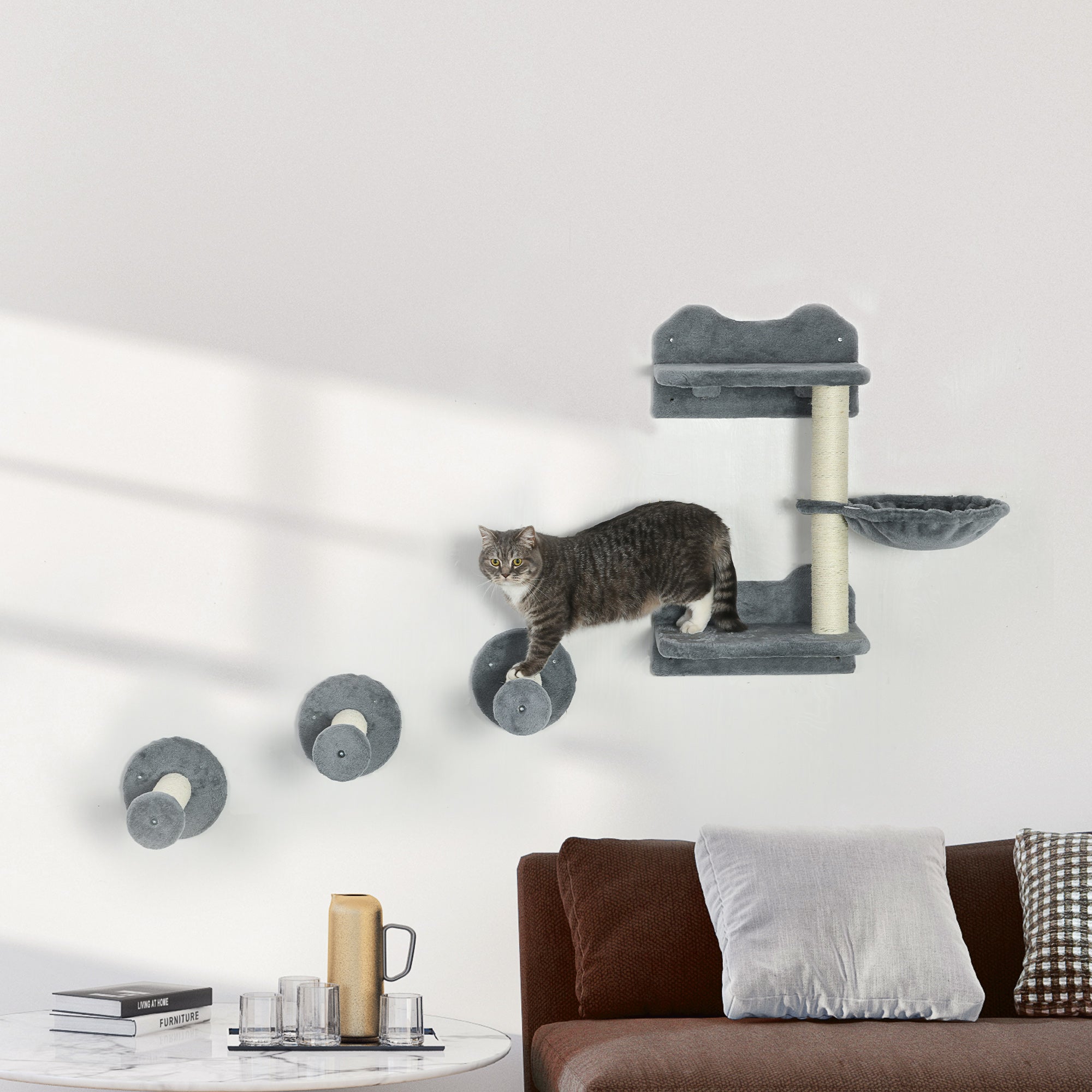Ensemble de murs d'escalade pour chats PawHut, mur d'escalade, escalier pour chats