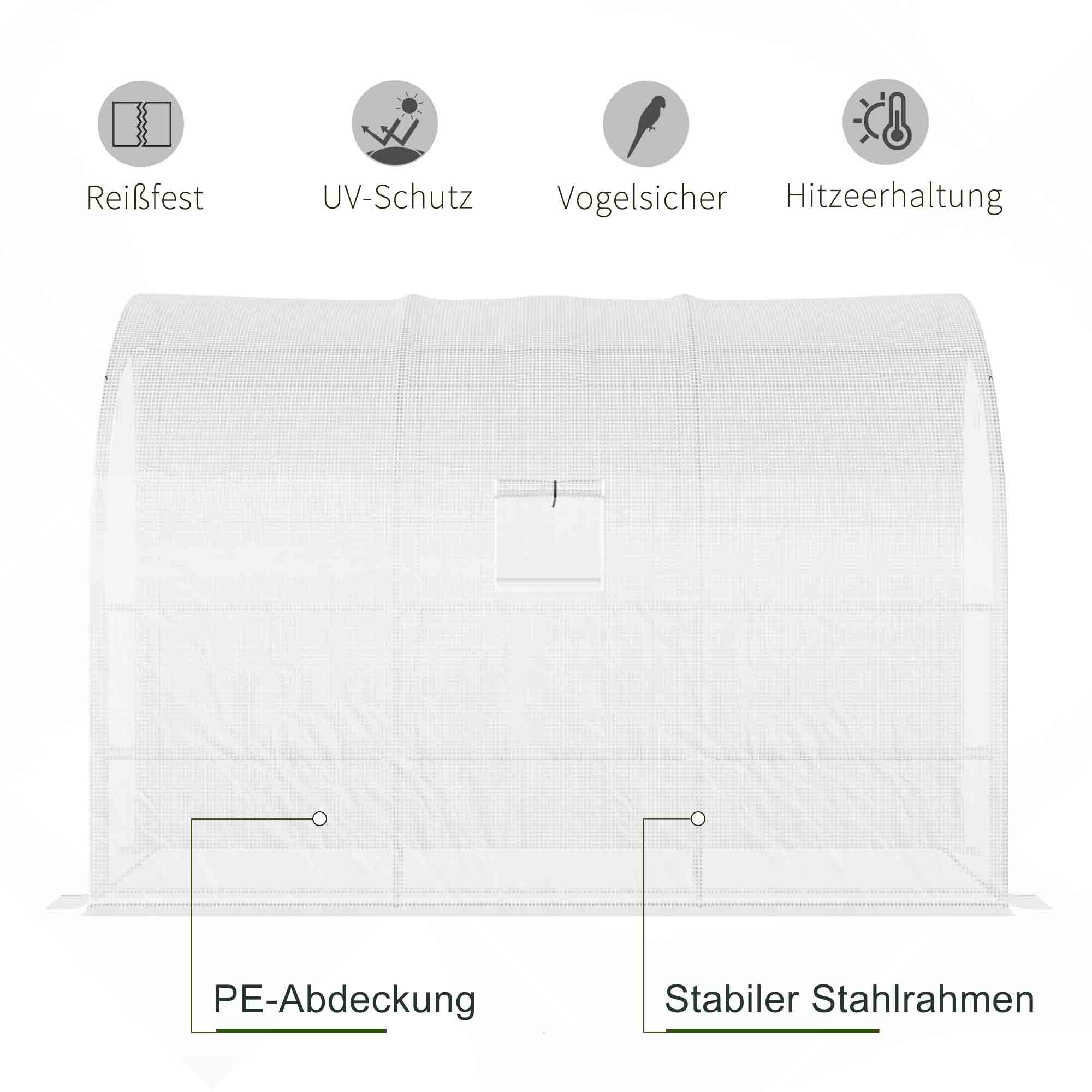 Outsunny Gewächshaus, Gartengewächshaus mit Kunststoff-Abdeckung, UV-beständig, 3 Etagen, Reißverschlusstüren, Weiß