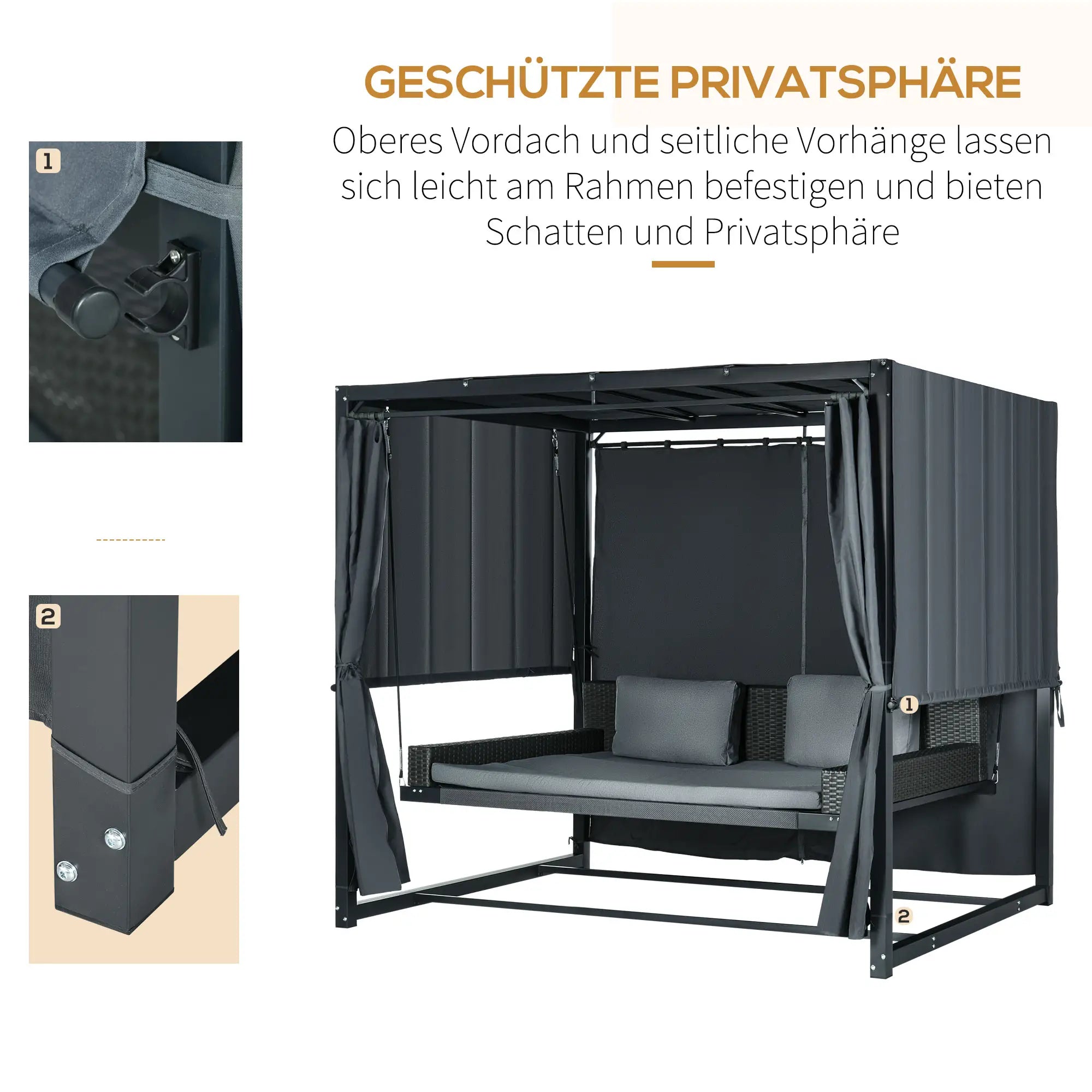 Outsunny Hollywoodschaukel Outdoor 3-in-1 mit Baldachin & Sichtschutz