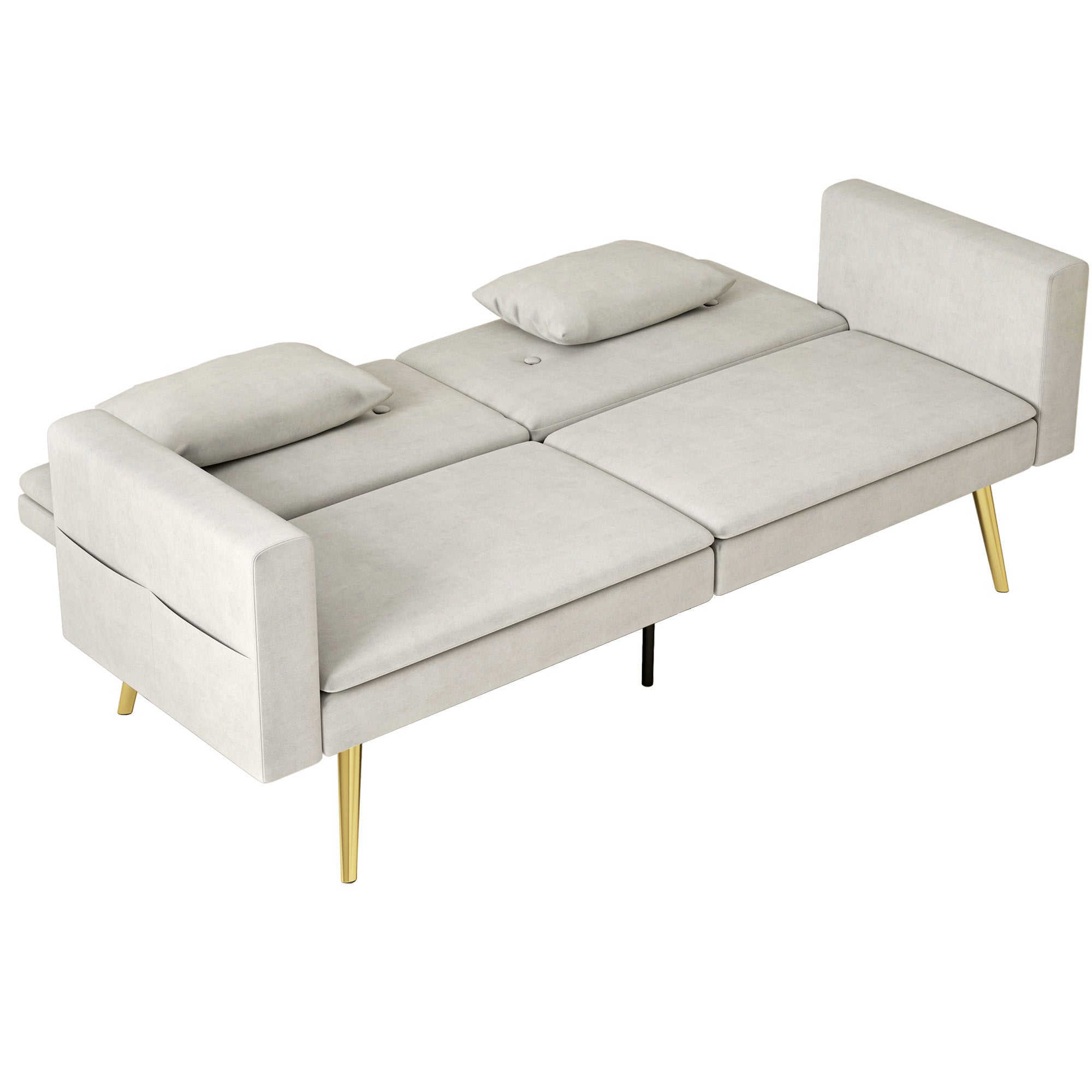 HOMCOM 2-Sitzer Bettsofa, Verstellbare Rückenlehne, weiche Kissen, samtartiger Bezug, für Wohnzimmer, Gästezimmer, Beige