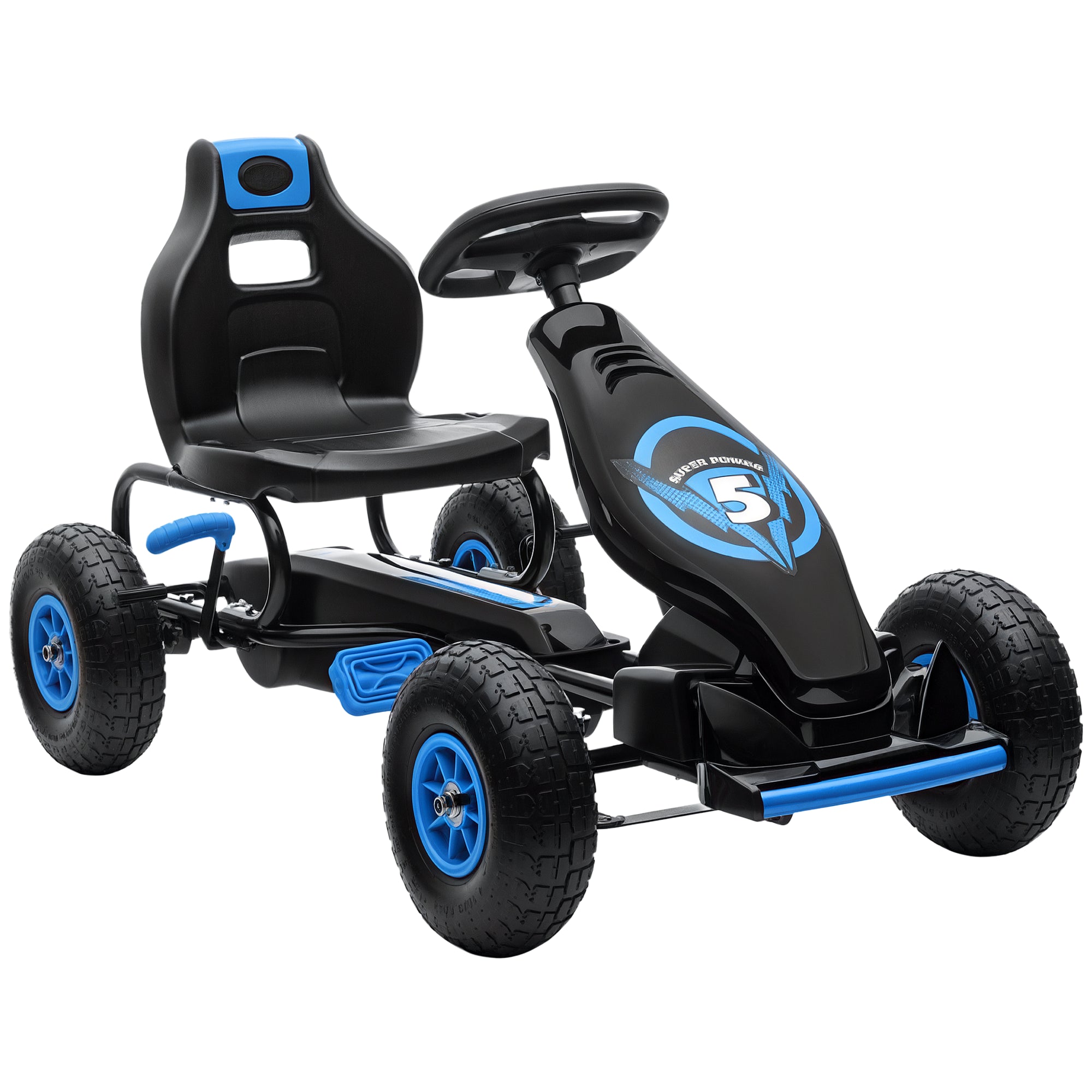 HOMCOM Kinder-Gokart, mit Pedalen, verstellbarem Sitz, In- und Outdoor, ab 5 Jahren, blau+schwarz, 121 x 58 x 61 cm